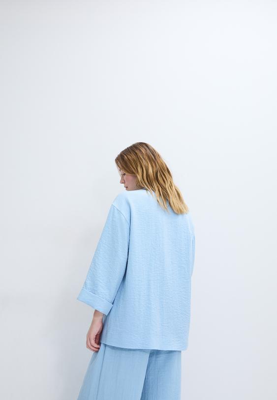 Stradivarius Blazer Fluide À Double Boutonnage Bleu Xs