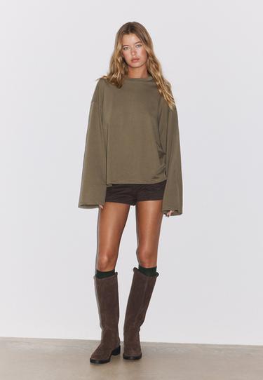 Boxy long sleeve T-shirt — Khaki 2