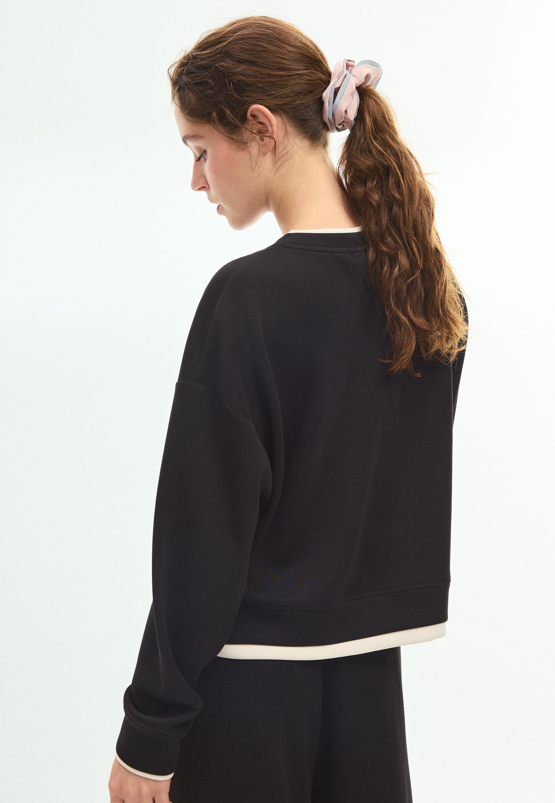 Soft-touch contrast round neck sweatshirt — Black
