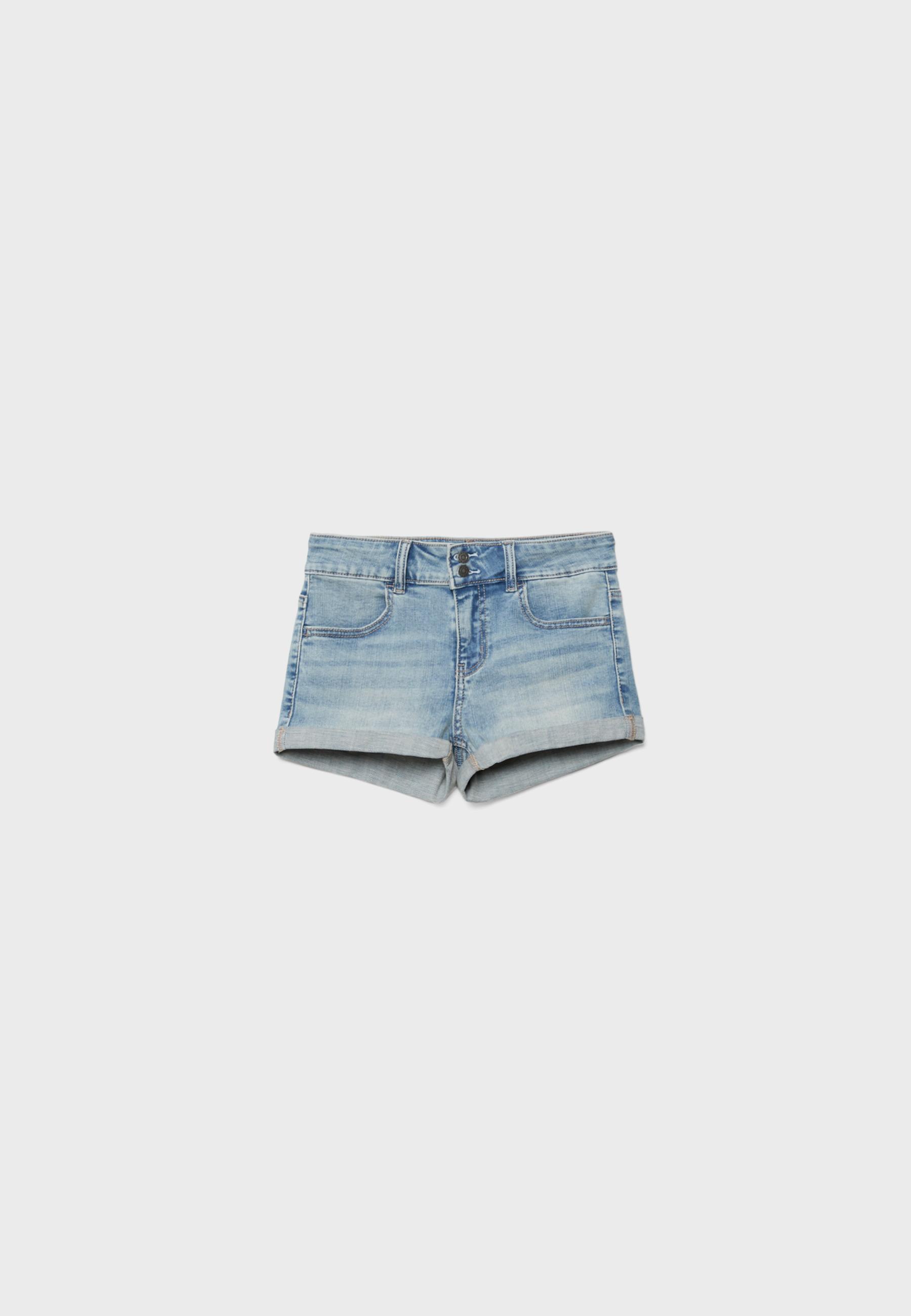 Turn-up hem denim shorts — MEDIUM BLUE DENIM