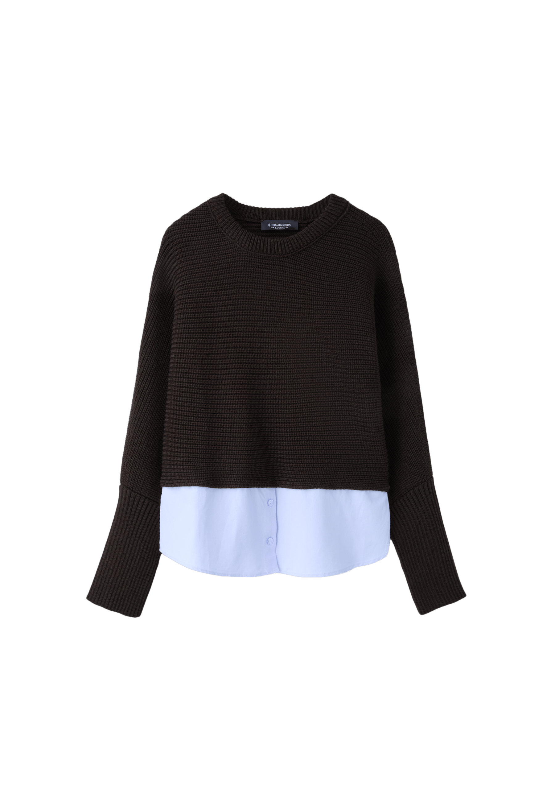 Mixed-fabric batwing knit jumper — Brown