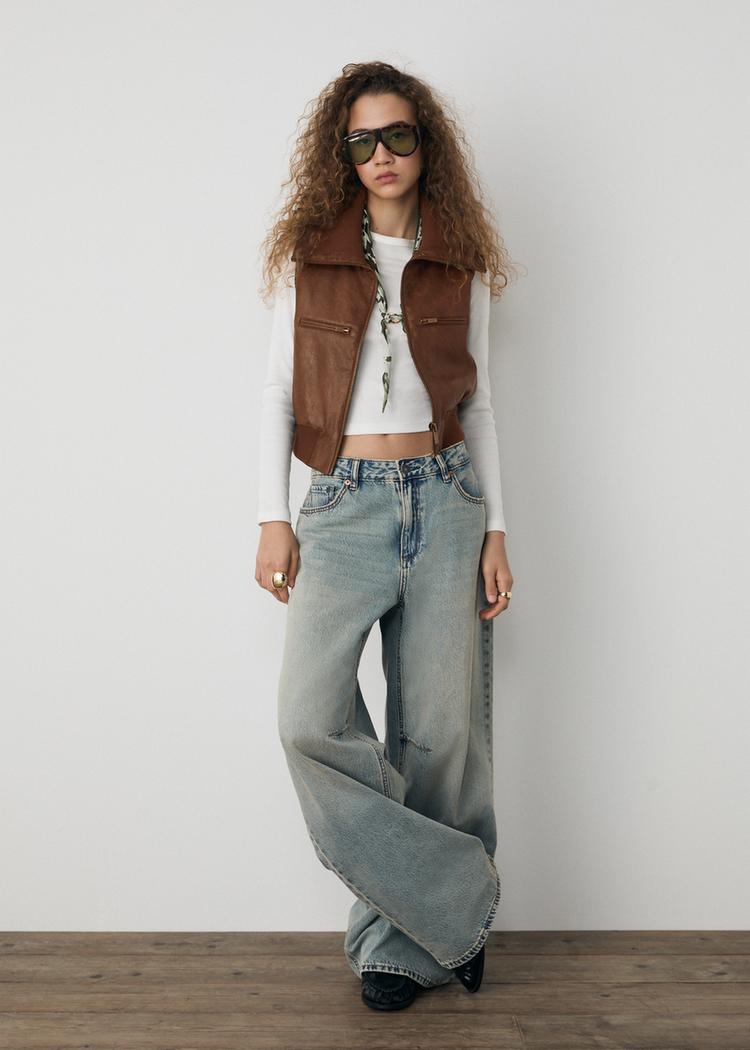 chaleco efecto piel combinado rib