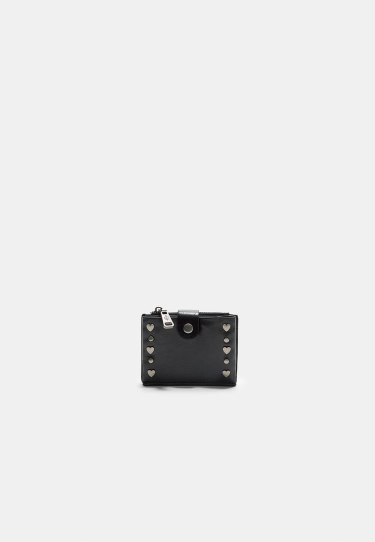 Stradivarius Pouzdro Na Karty Se Zipem A Cvočky Black Os