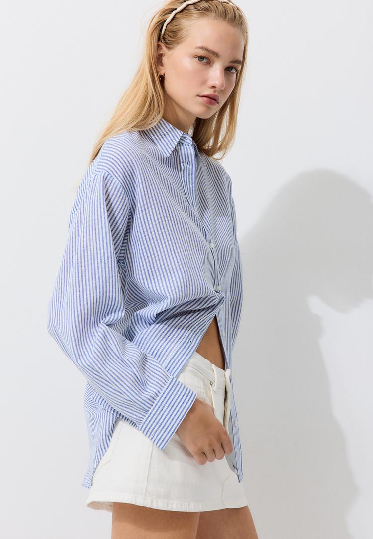 Linen effect shirt — Dark blue
