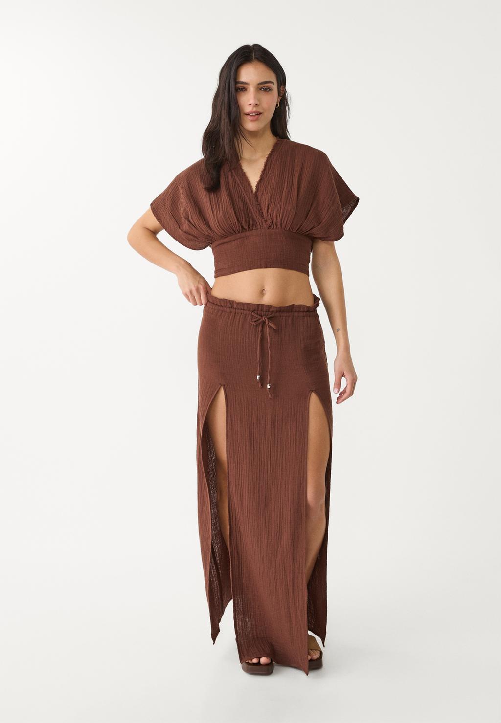 Cropped-bluse aus Baumwolle mit Kimonoärmeln