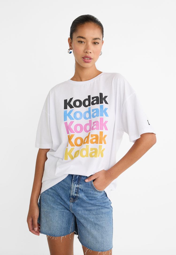 Stradivarius Tricou Oversize Kodak Alb M