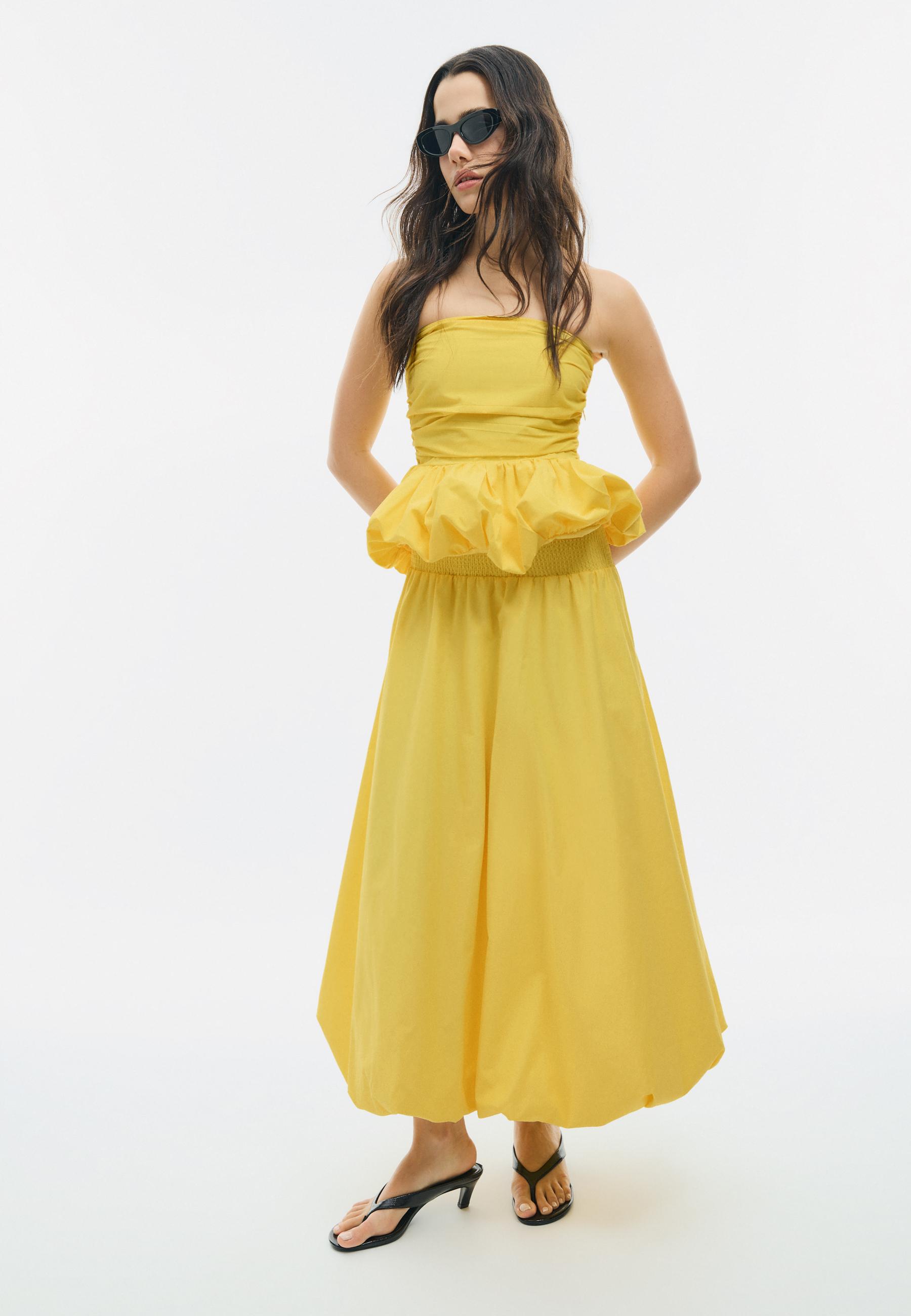 Poplin balloon long skirt — Gold