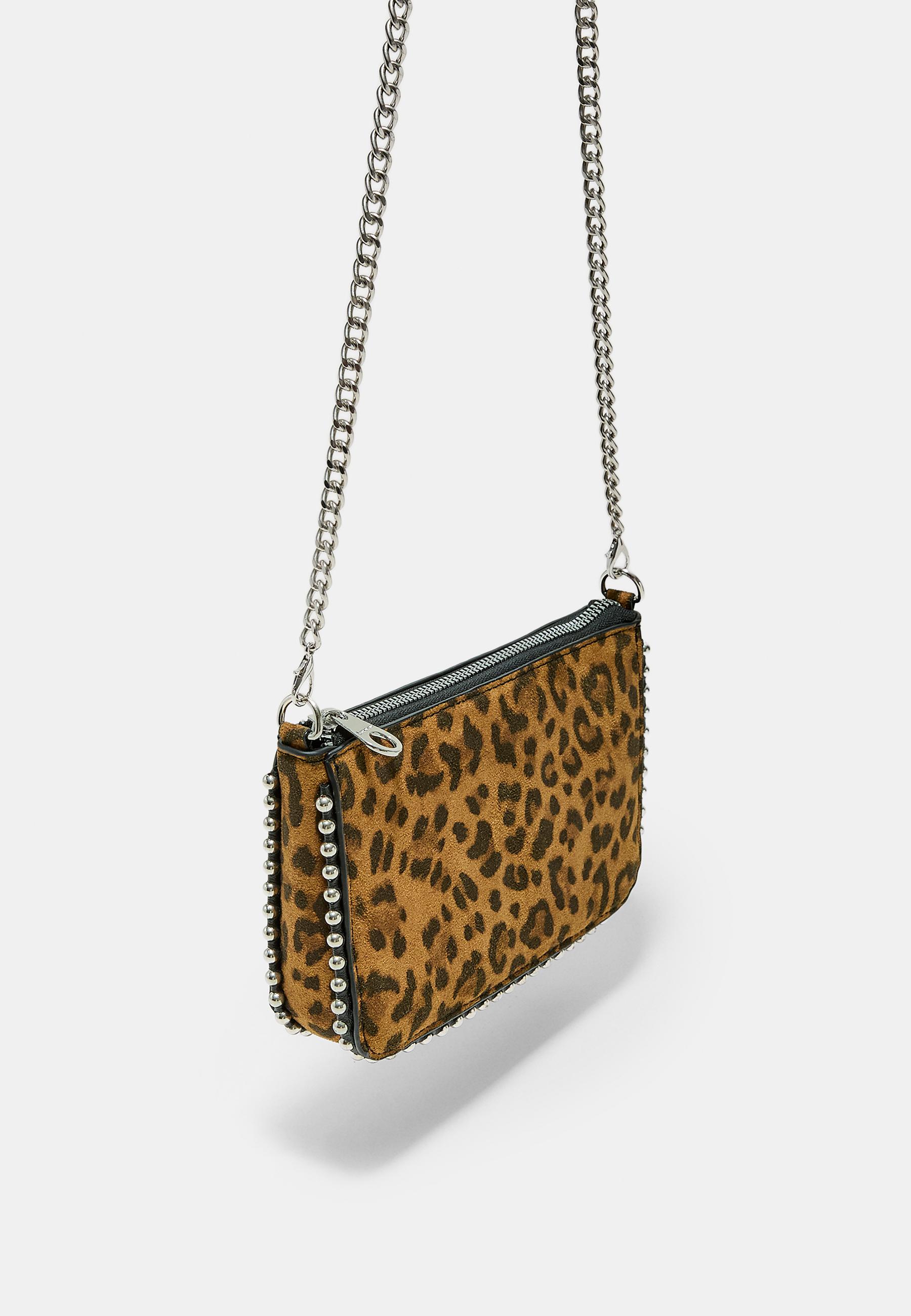Printed mini bag with studs — Brown
