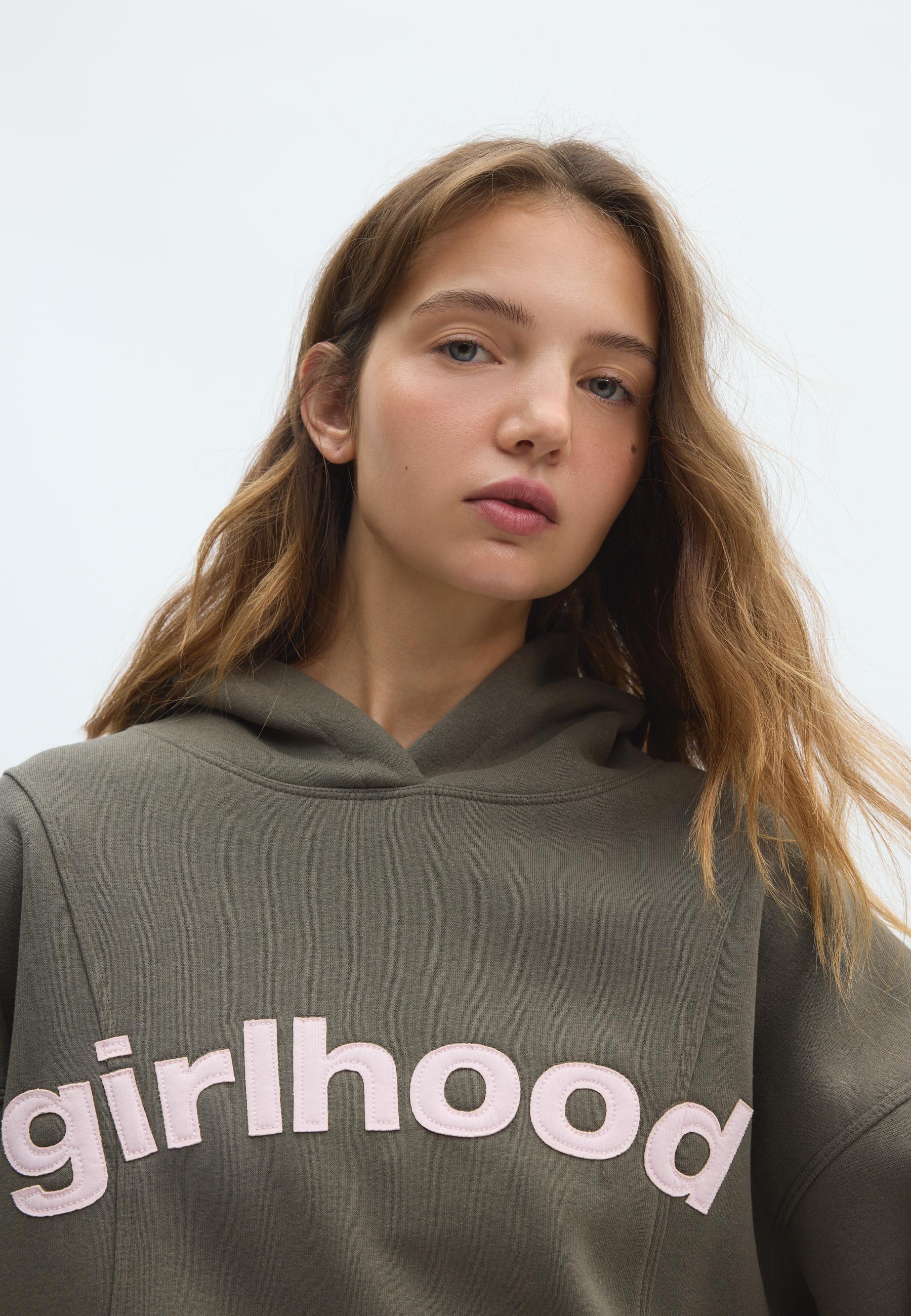 Printed text hoodie — Khaki