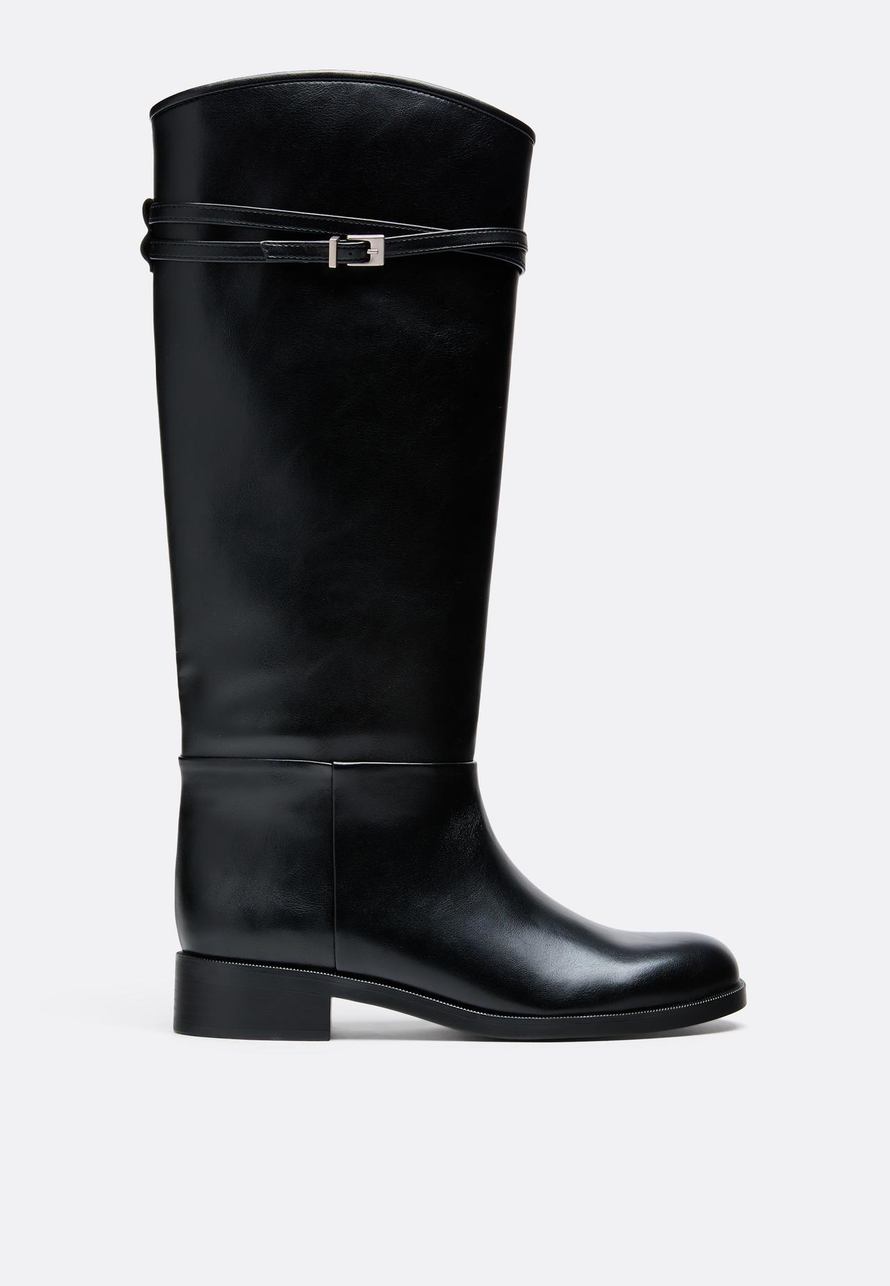 Buckle riding boots — BLACK