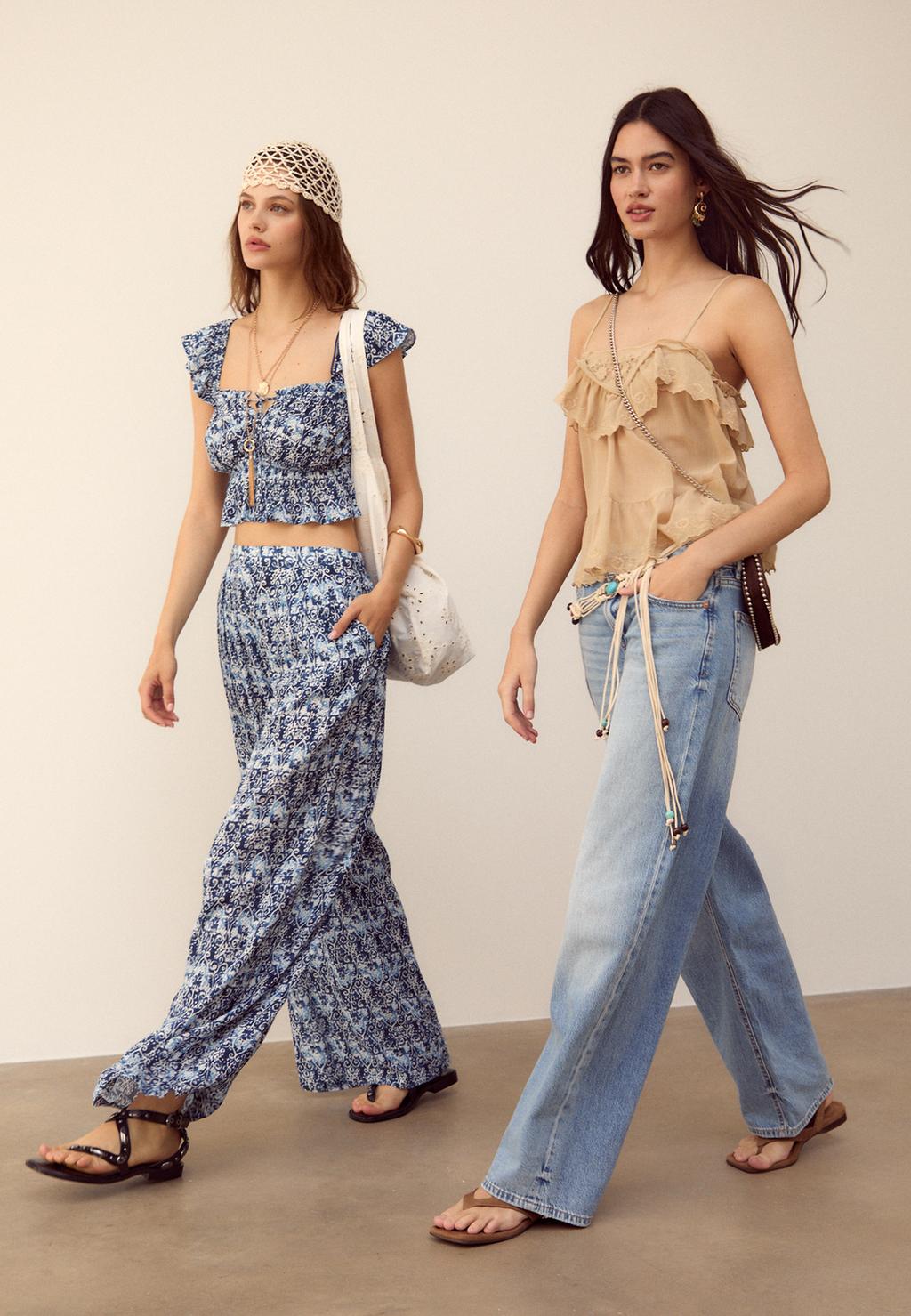 Flowing printed top with ruffles