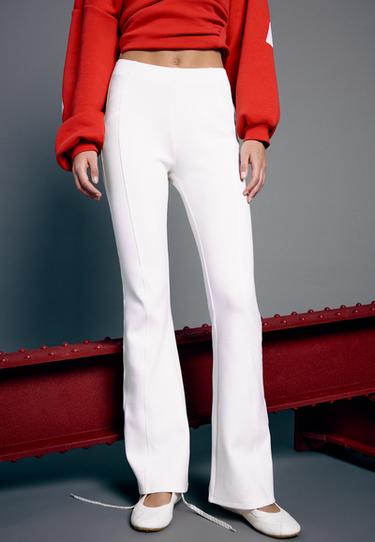 Cotton blend bell bottom leggings with seam detail — Ecru 3