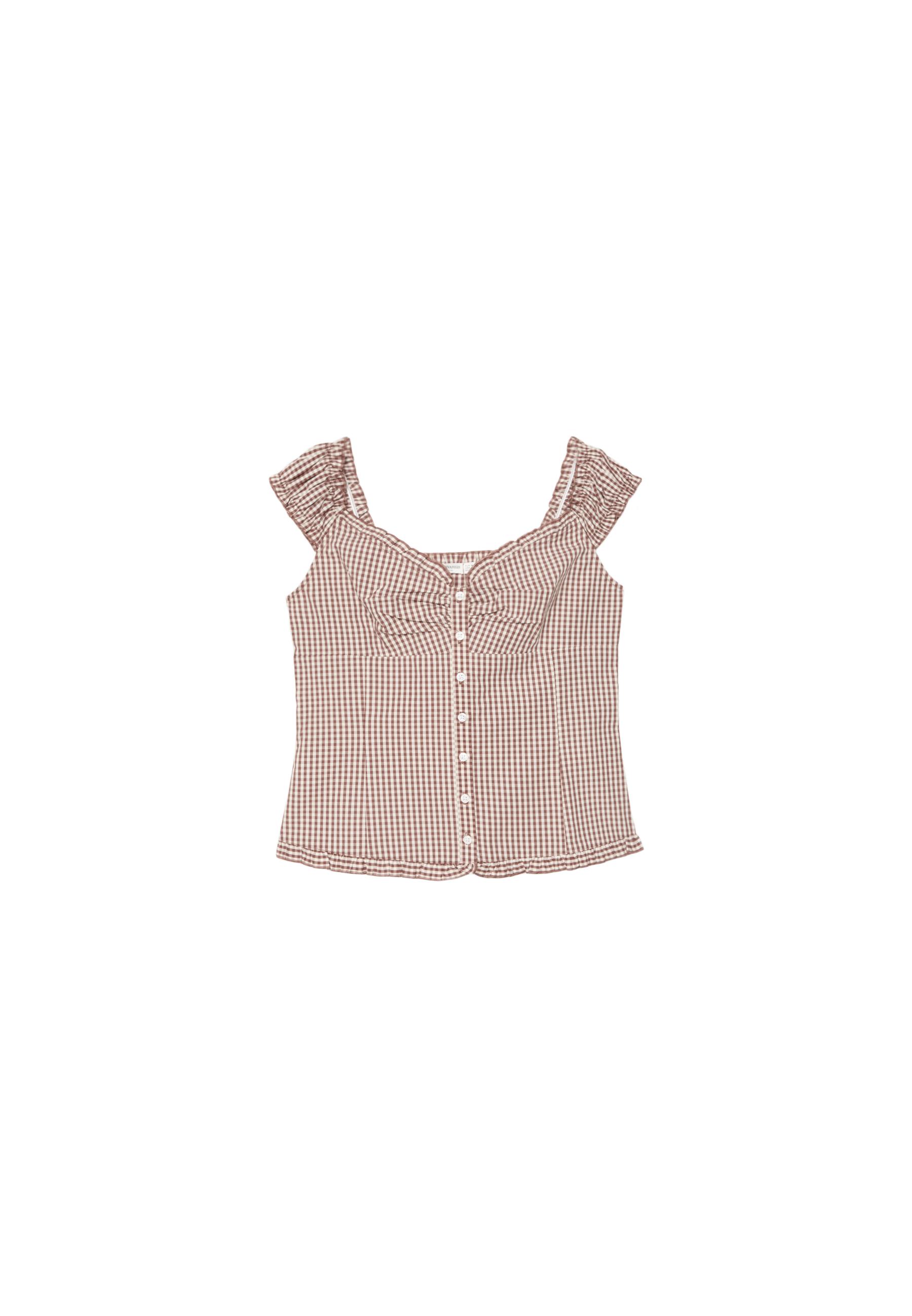 Heart neckline top with buttons — Brown