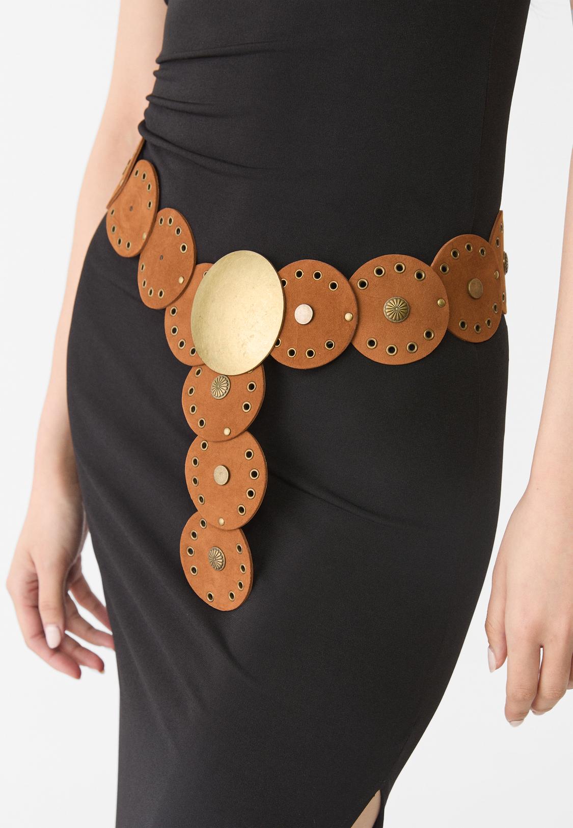 Ceinture Disques Ronds Pour Femme WERFORU - Style Boho Western, Simili-cuir, Boucle Vintage Réglable