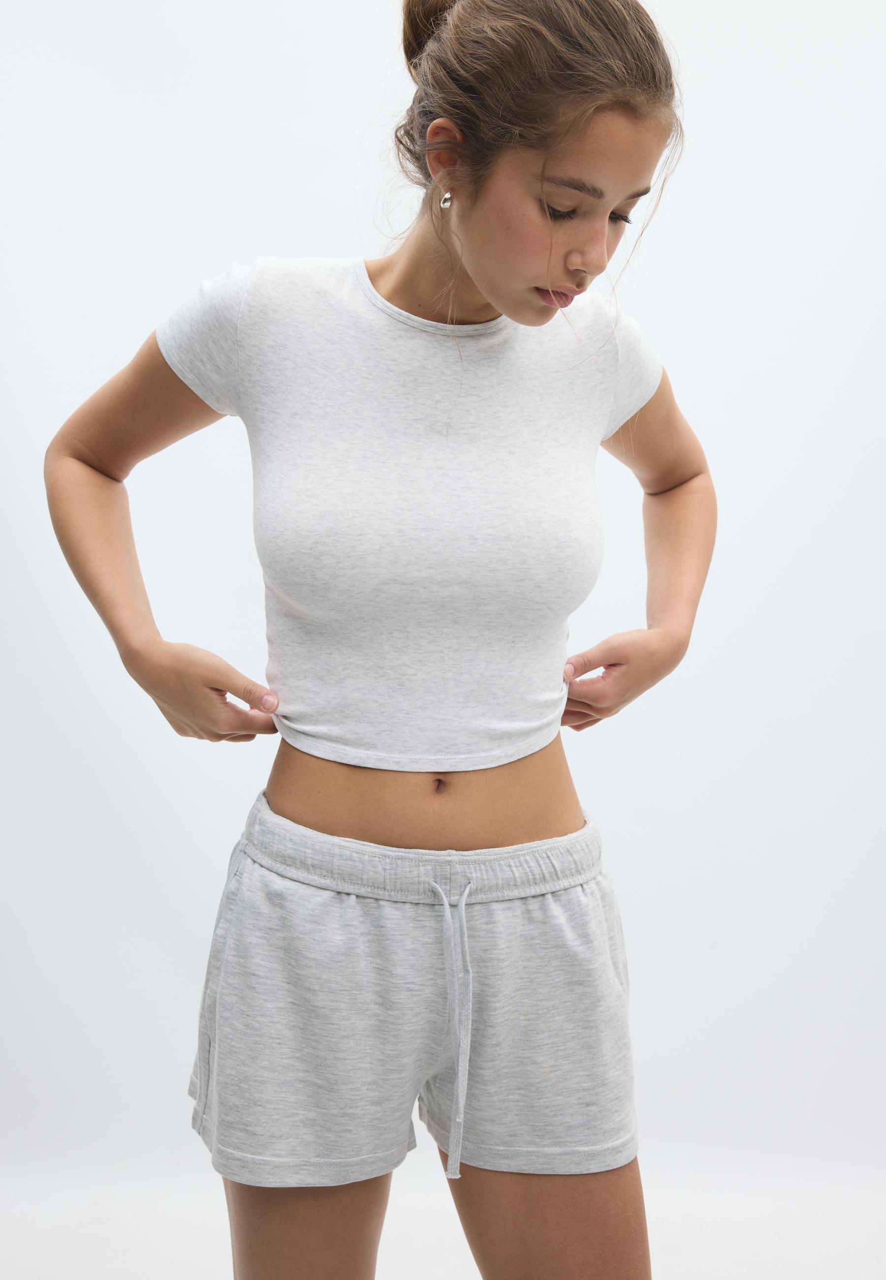 Turn-up waist mini shorts — Grey melange