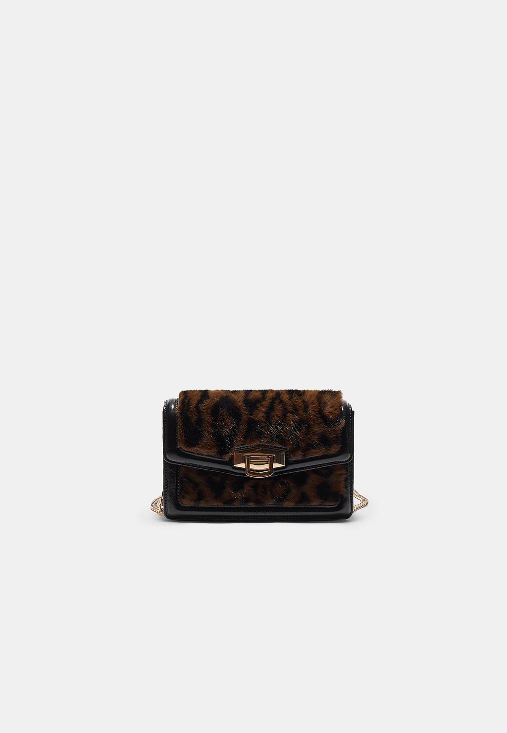 Sac bandoulière rigide fausse fourrure