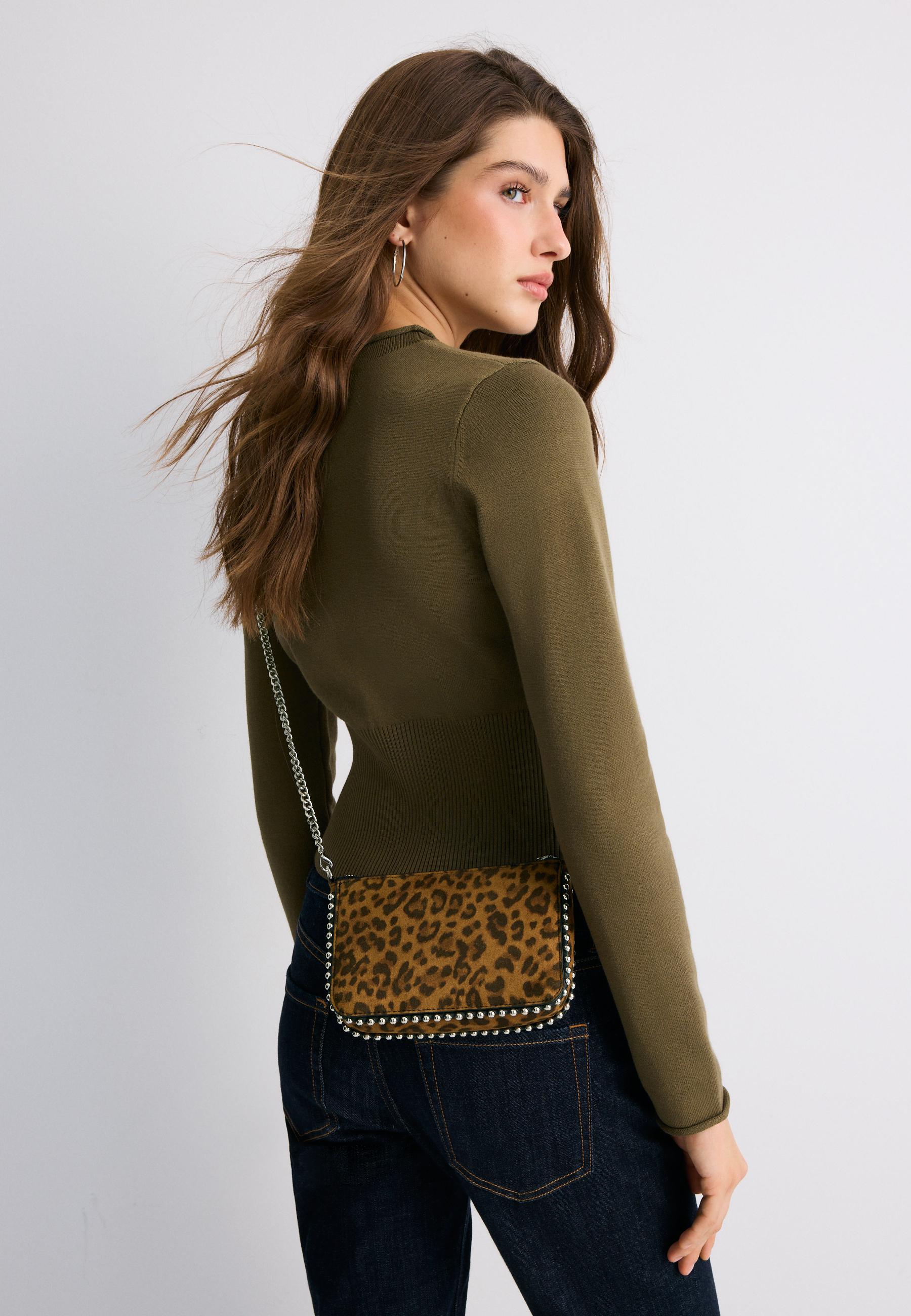 Printed mini bag with studs — Brown