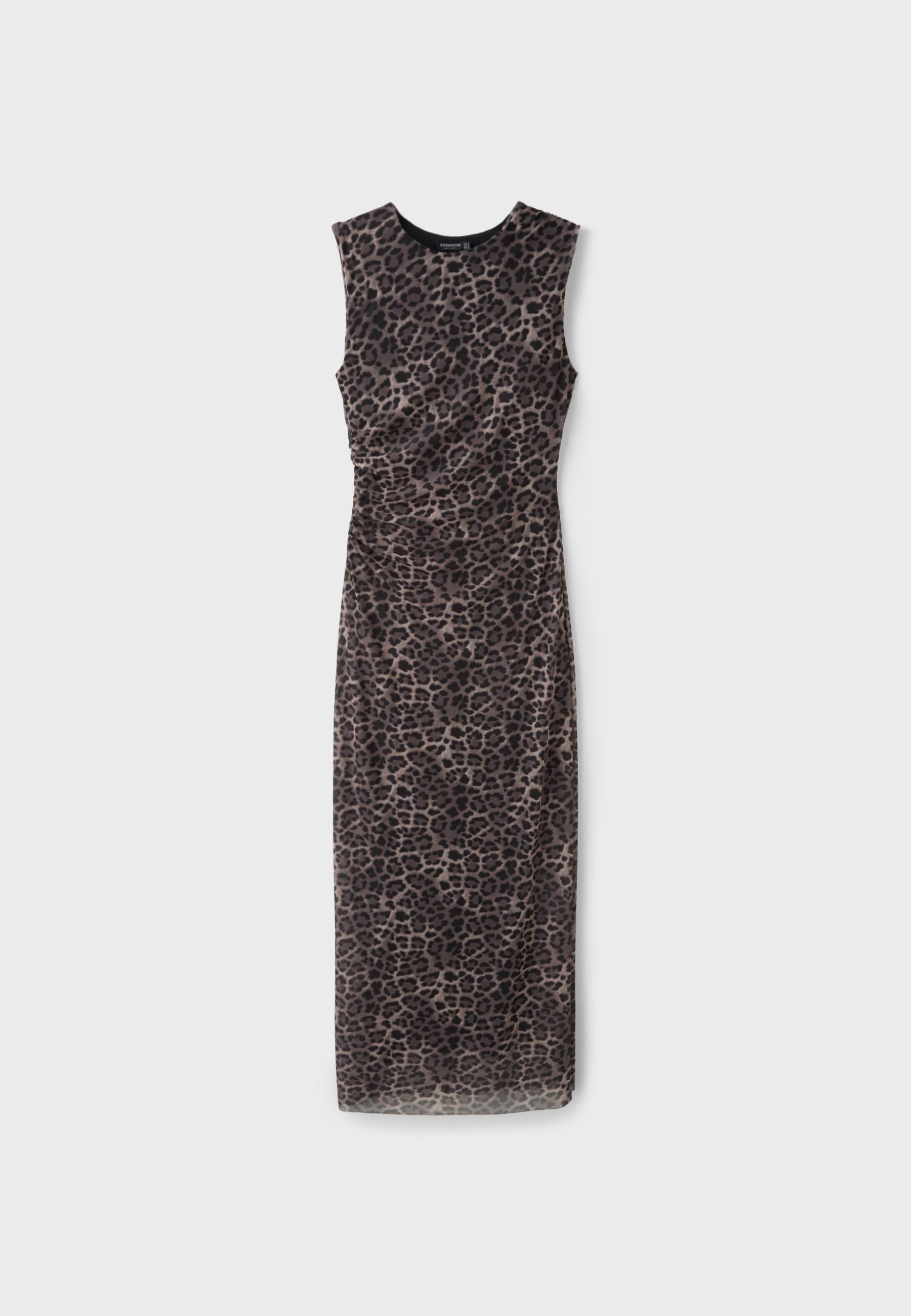 Sleeveless mesh midi dress — Brown