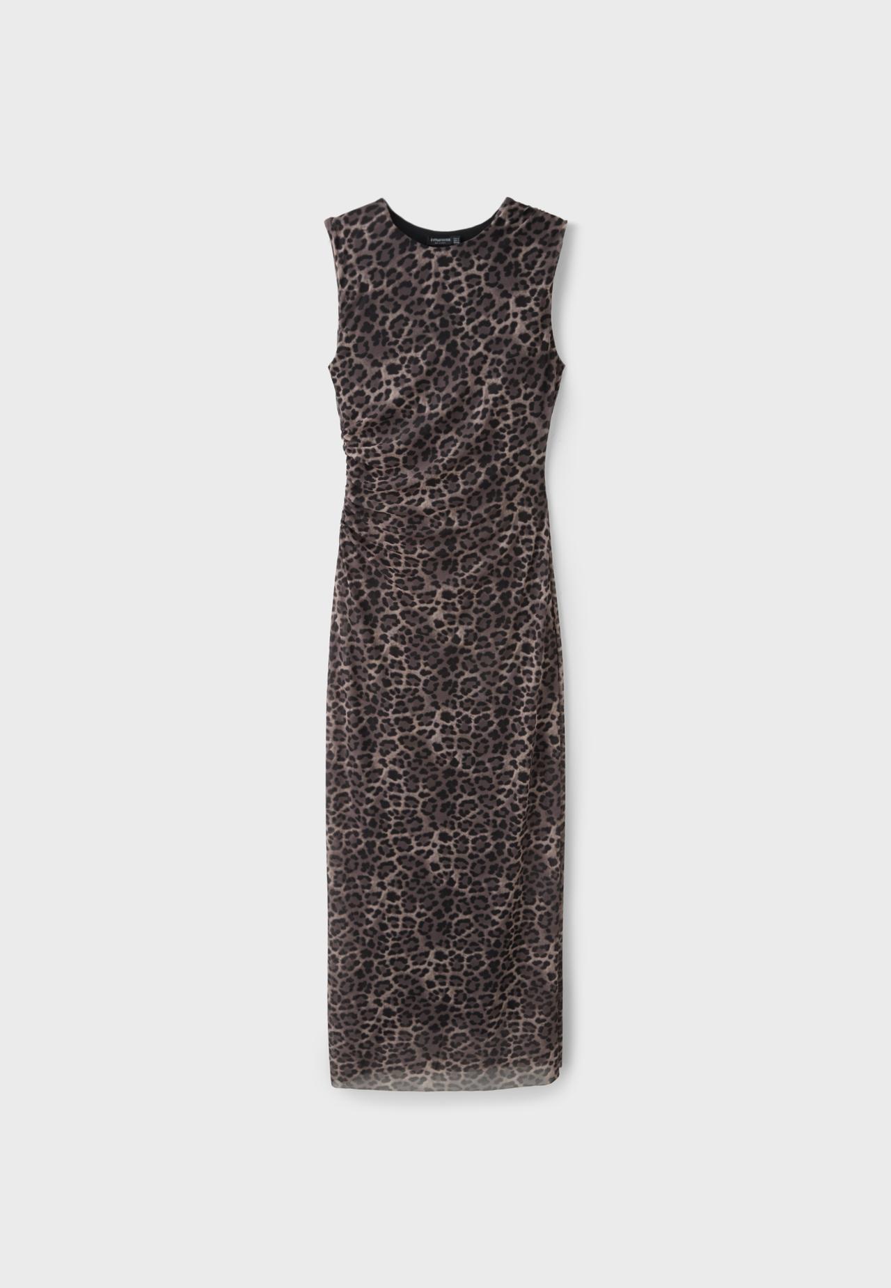 Sleeveless mesh midi dress — Brown
