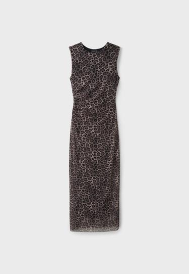 Sleeveless mesh midi dress — Brown 7