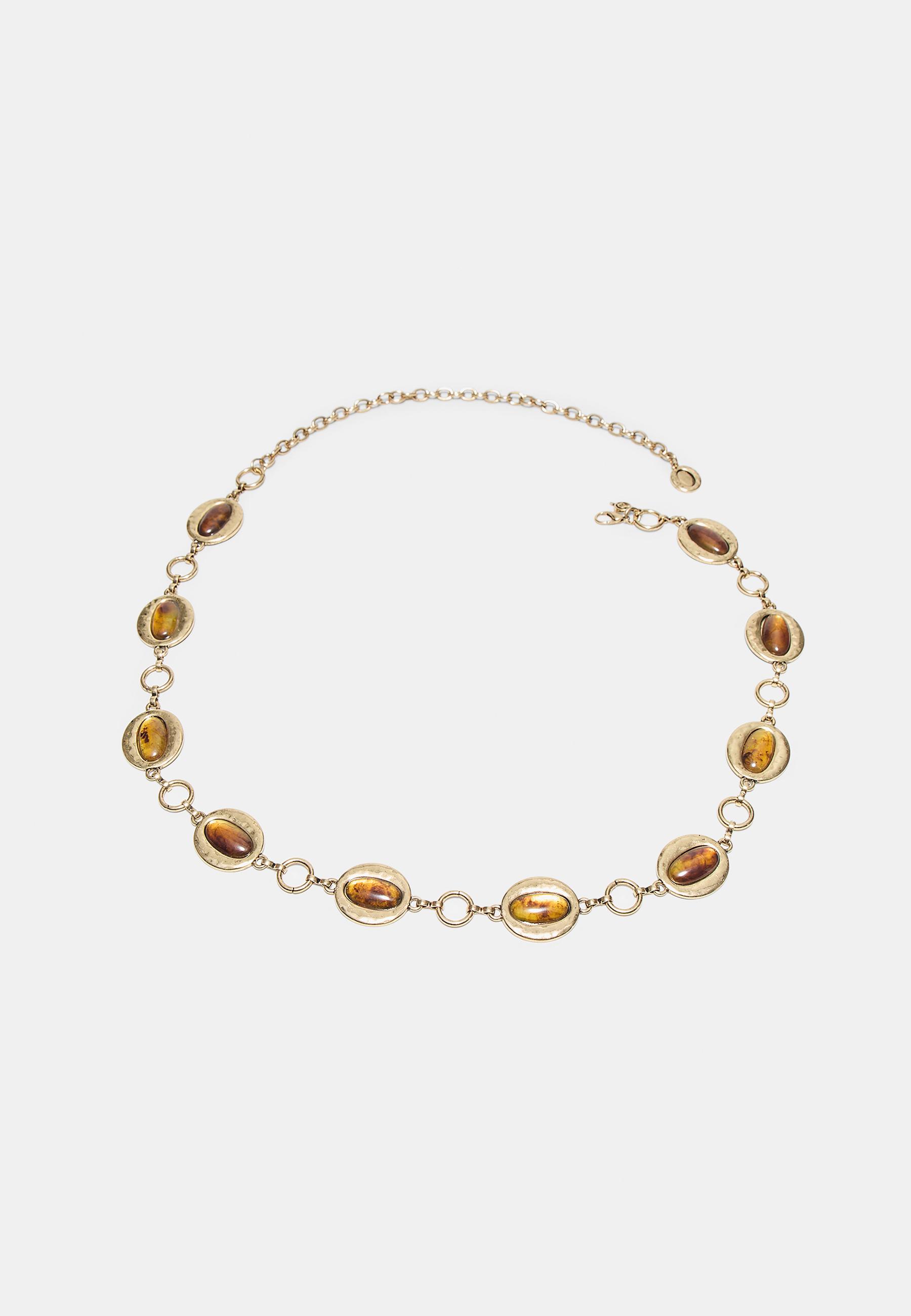 Oval stone metal belt — Beige