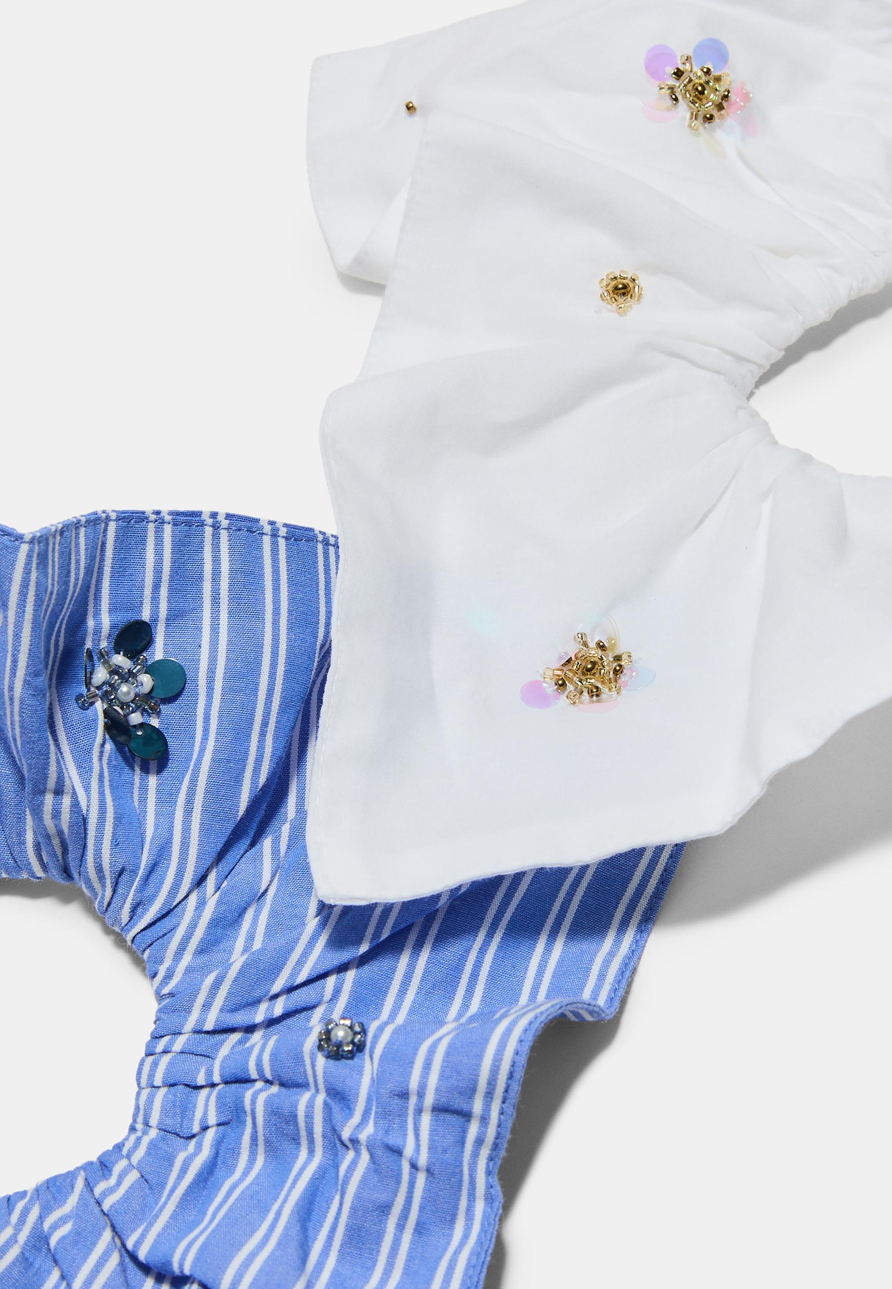 Set of 2 embroidered scrunchies — Royal blue