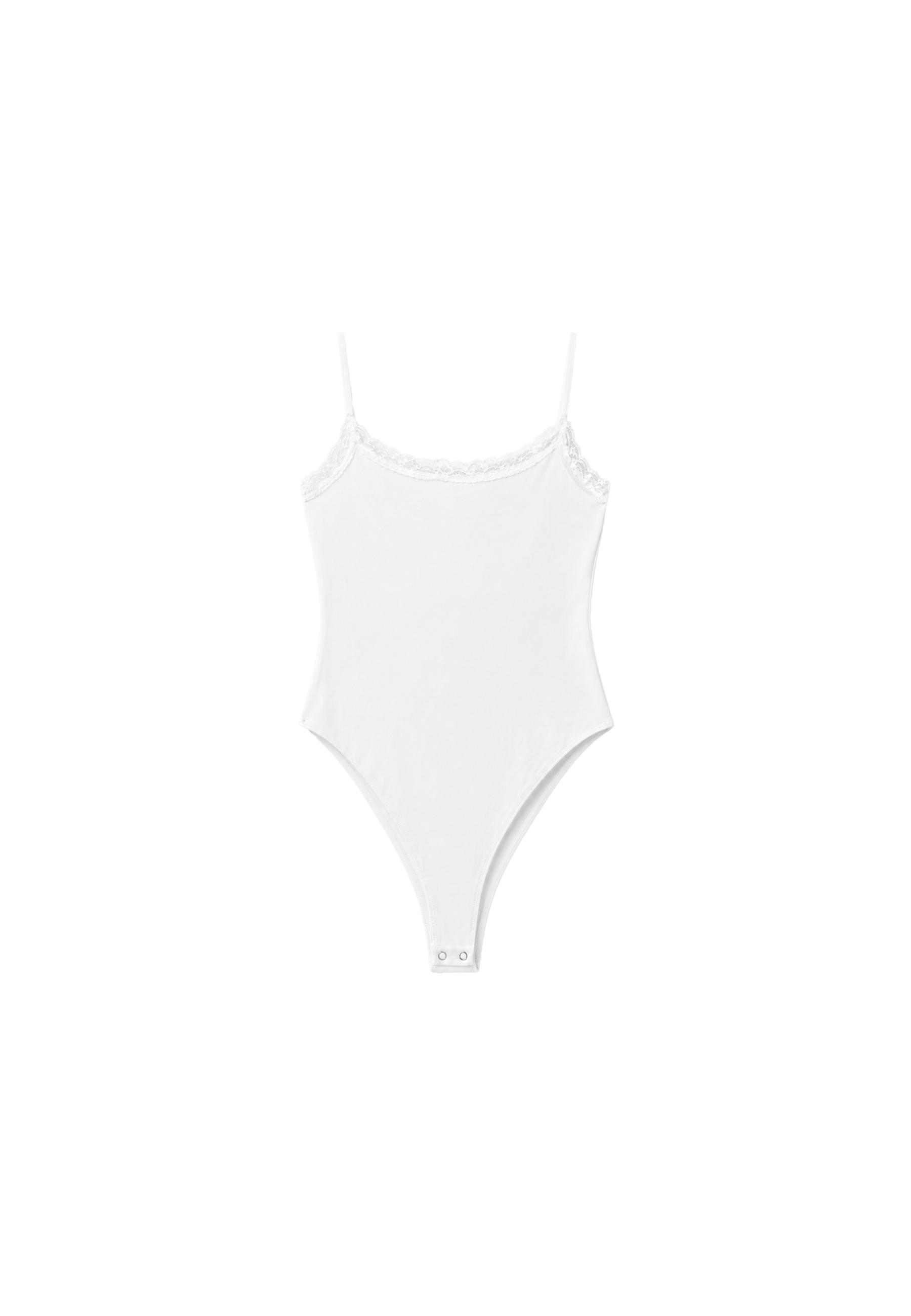Bodysuit with blonde lace detail — Ecru