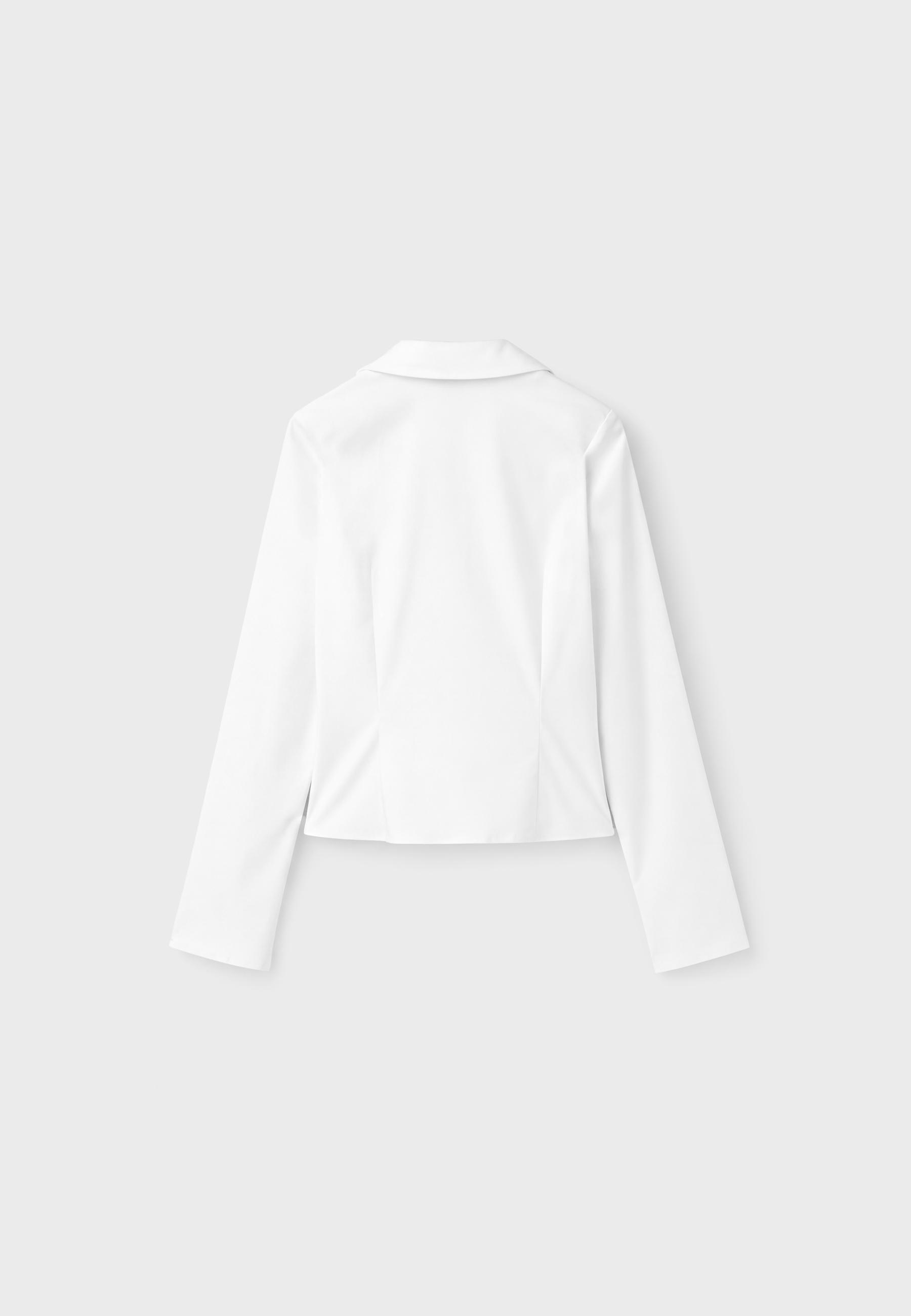 V-neck gathered shirt — White