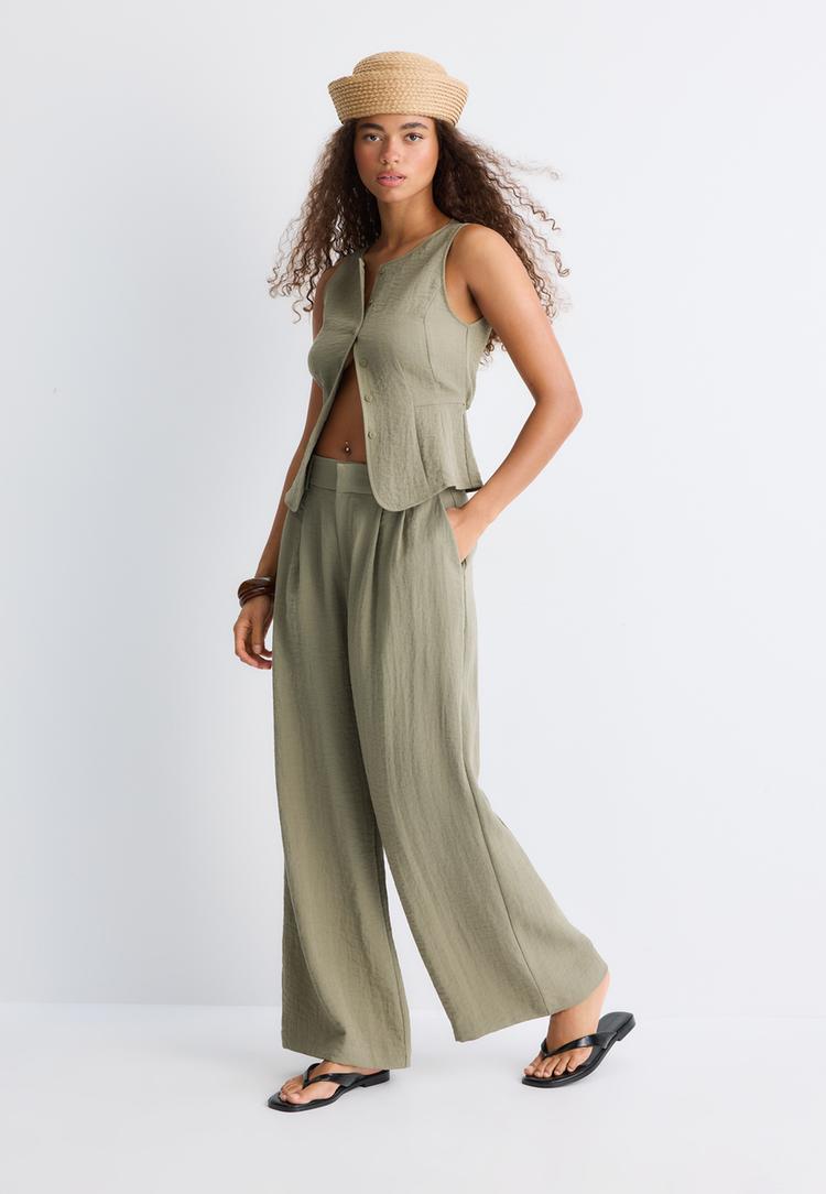 pantalon wide botones ajustable rustico