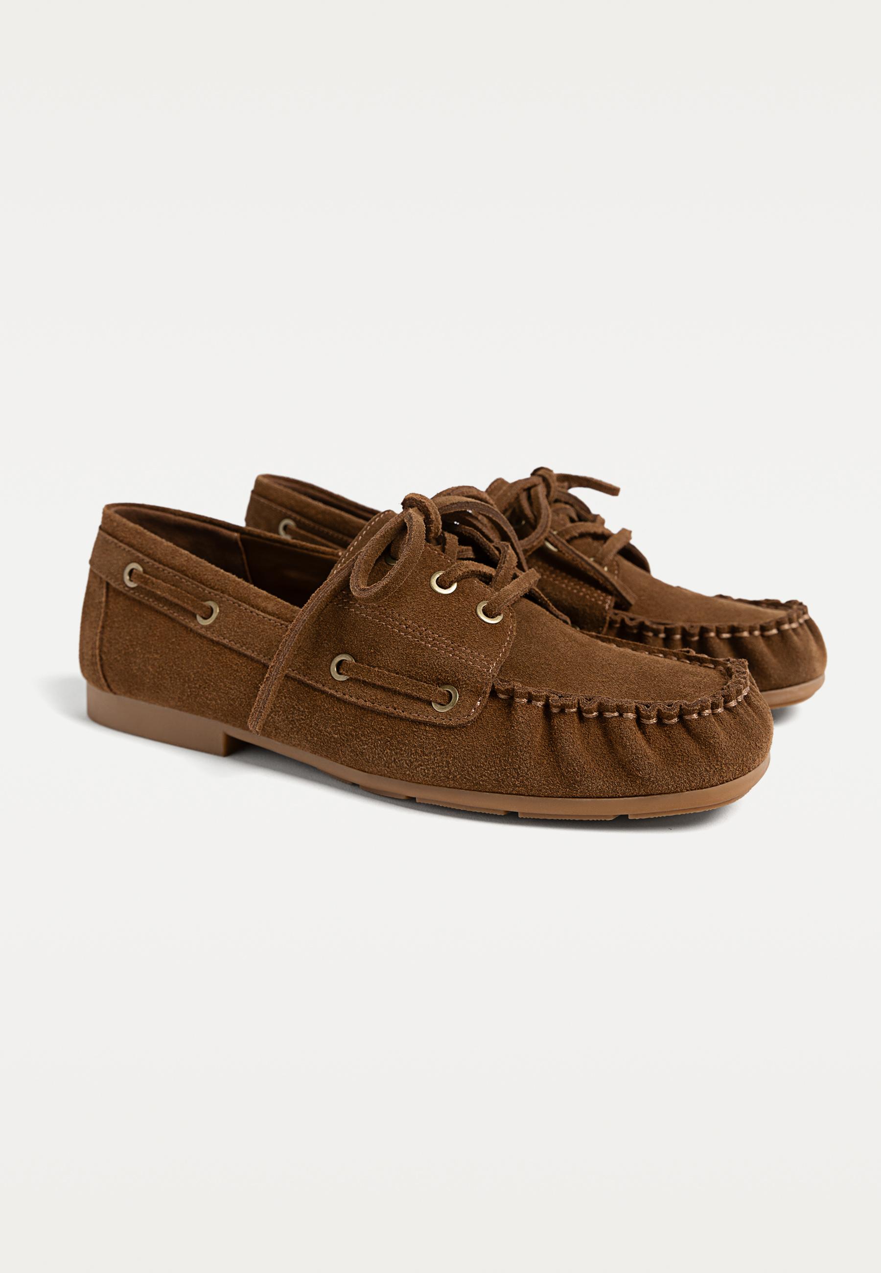 Split leather lace-up loafers - Women's fashion