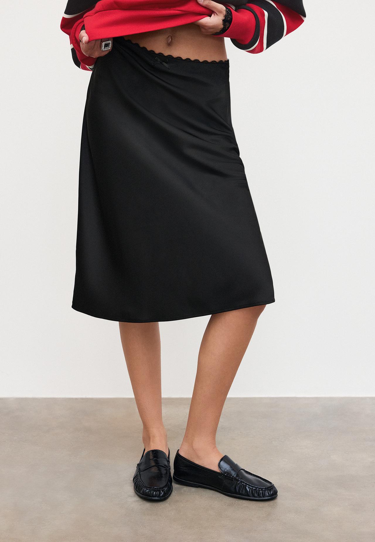 Satin midi skirt — Black