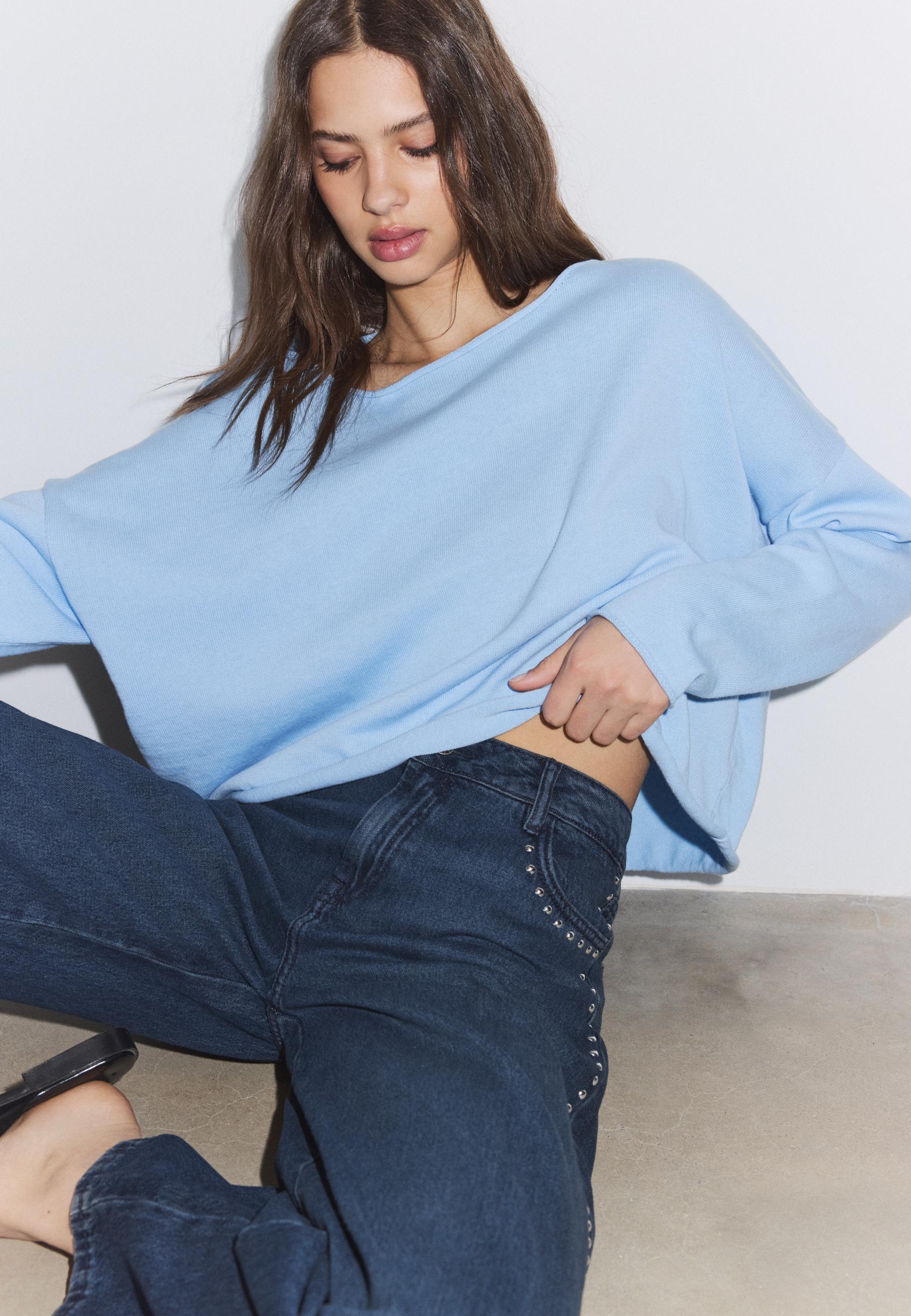 Boat neck cropped sweater — Sky blue