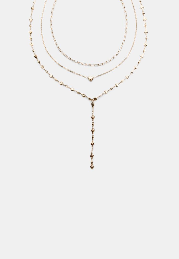 set 3 collares lariat corazon