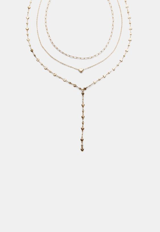 set 3 collares lariat corazon