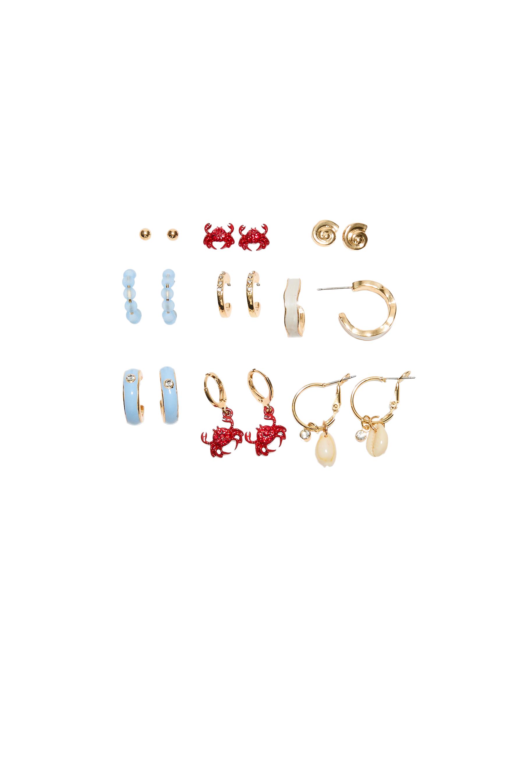 Set of 9 rhinestone crab earrings — Red