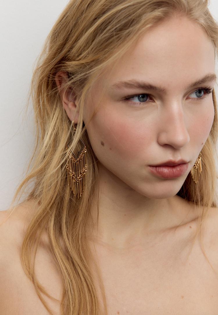 Stradivarius Μακρύ Σκουλαρίκι Ρόμβος Χρυσαφί Os φωτογραφία