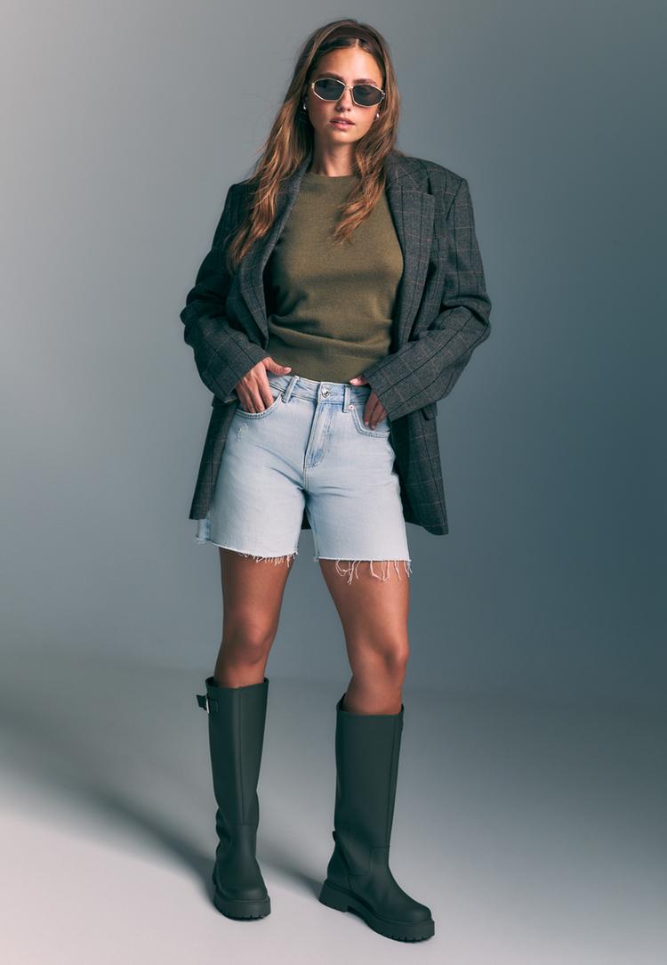 Stradivarius D93 Denim Σορτς Longline Γαλάζιο 42