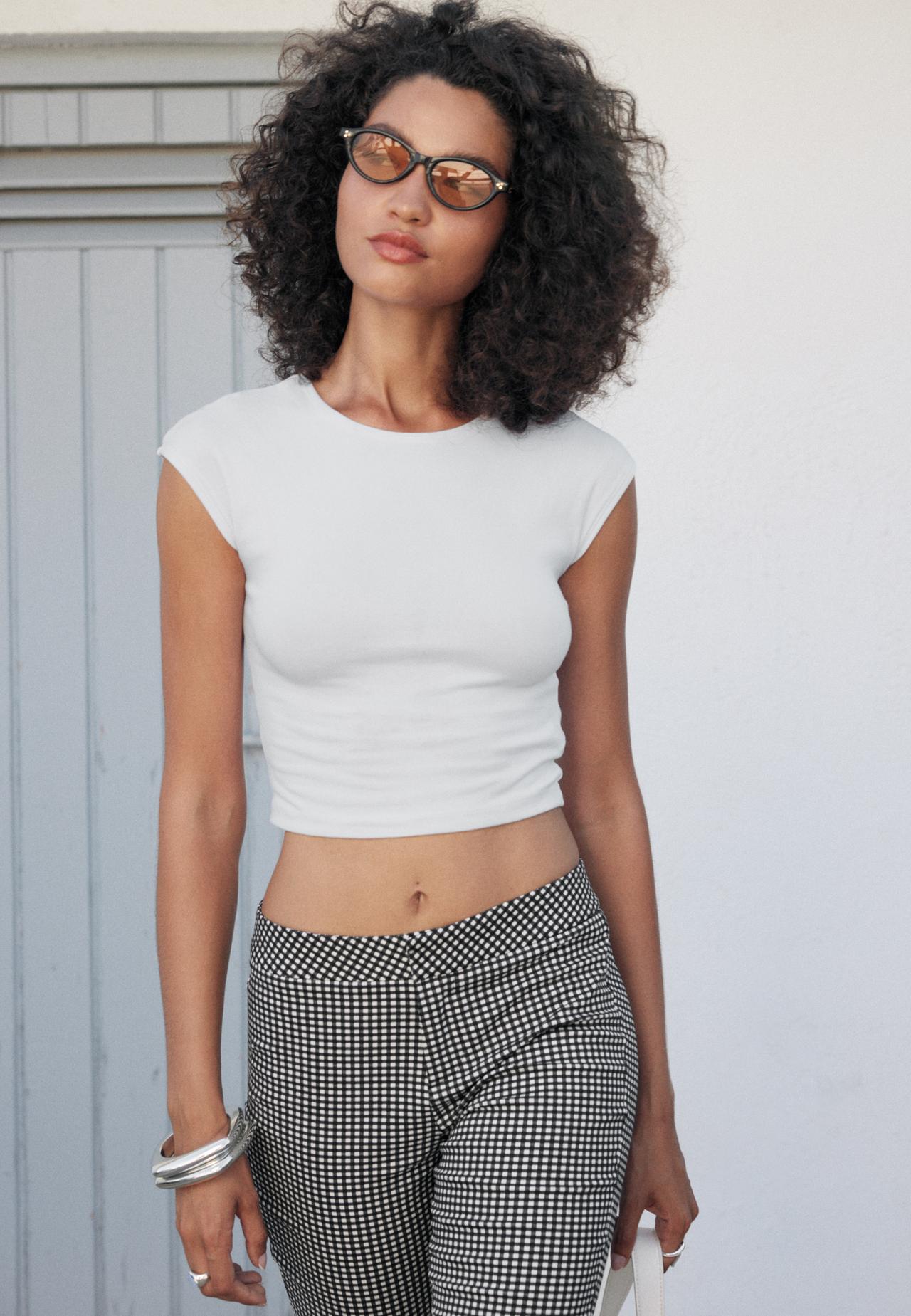 Cropped cap sleeve T-shirt — White
