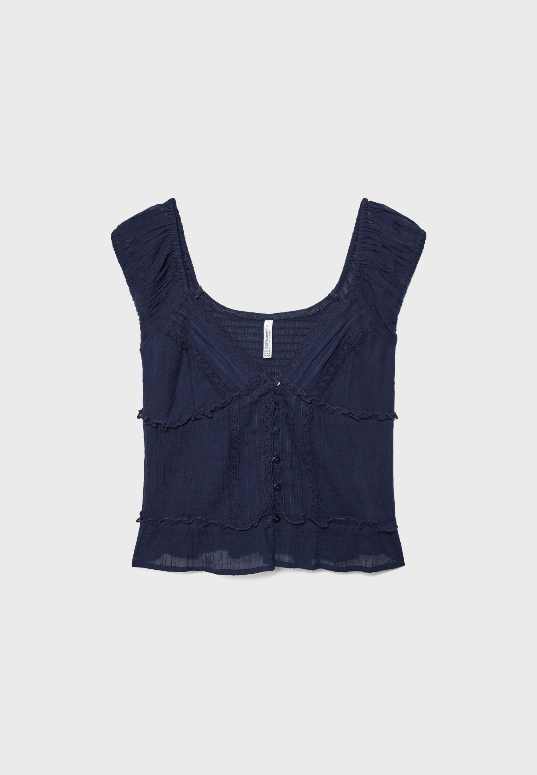Fluid top with buttons — Navy blue