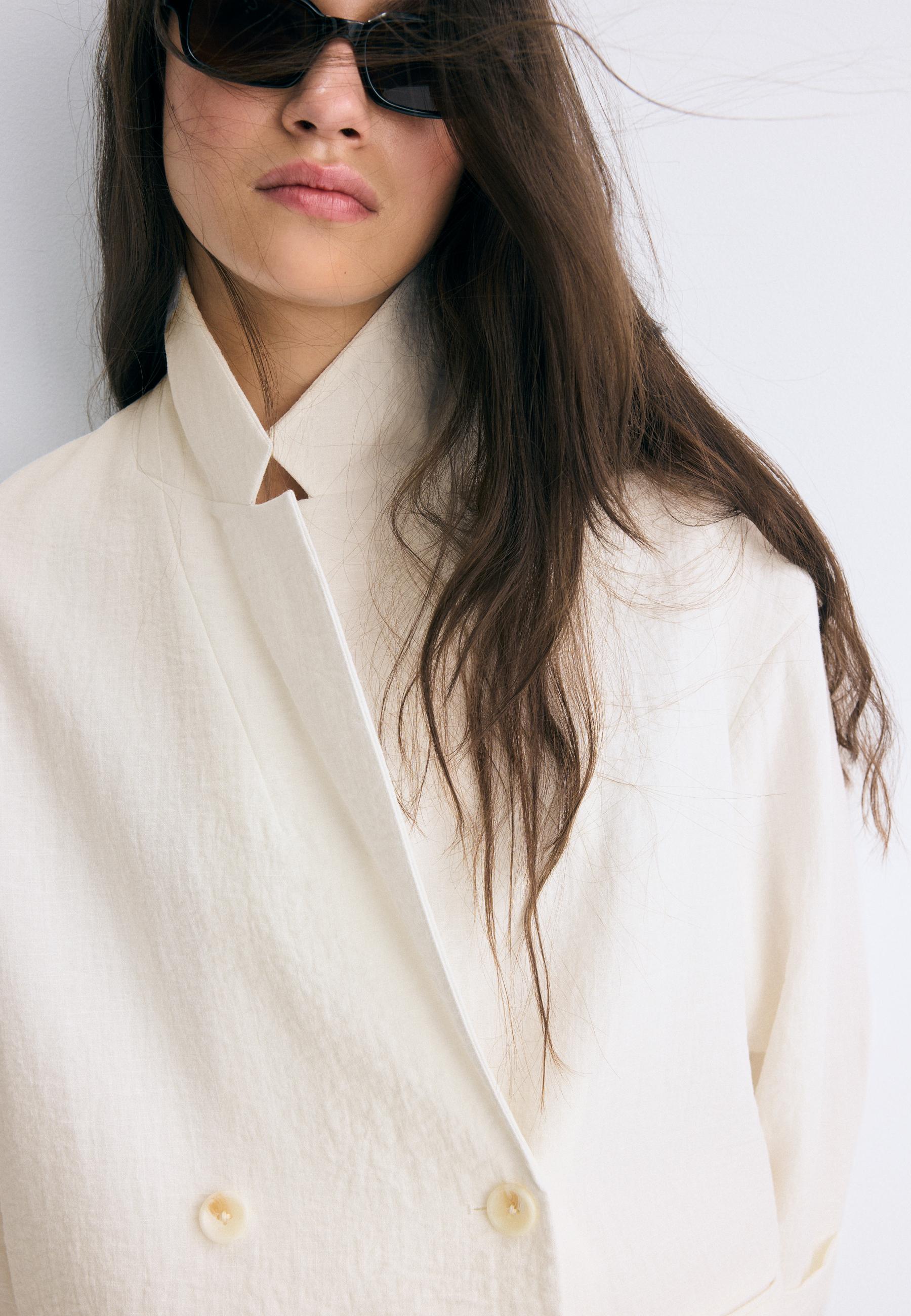 Flowing double-breasted blazer — Ecru