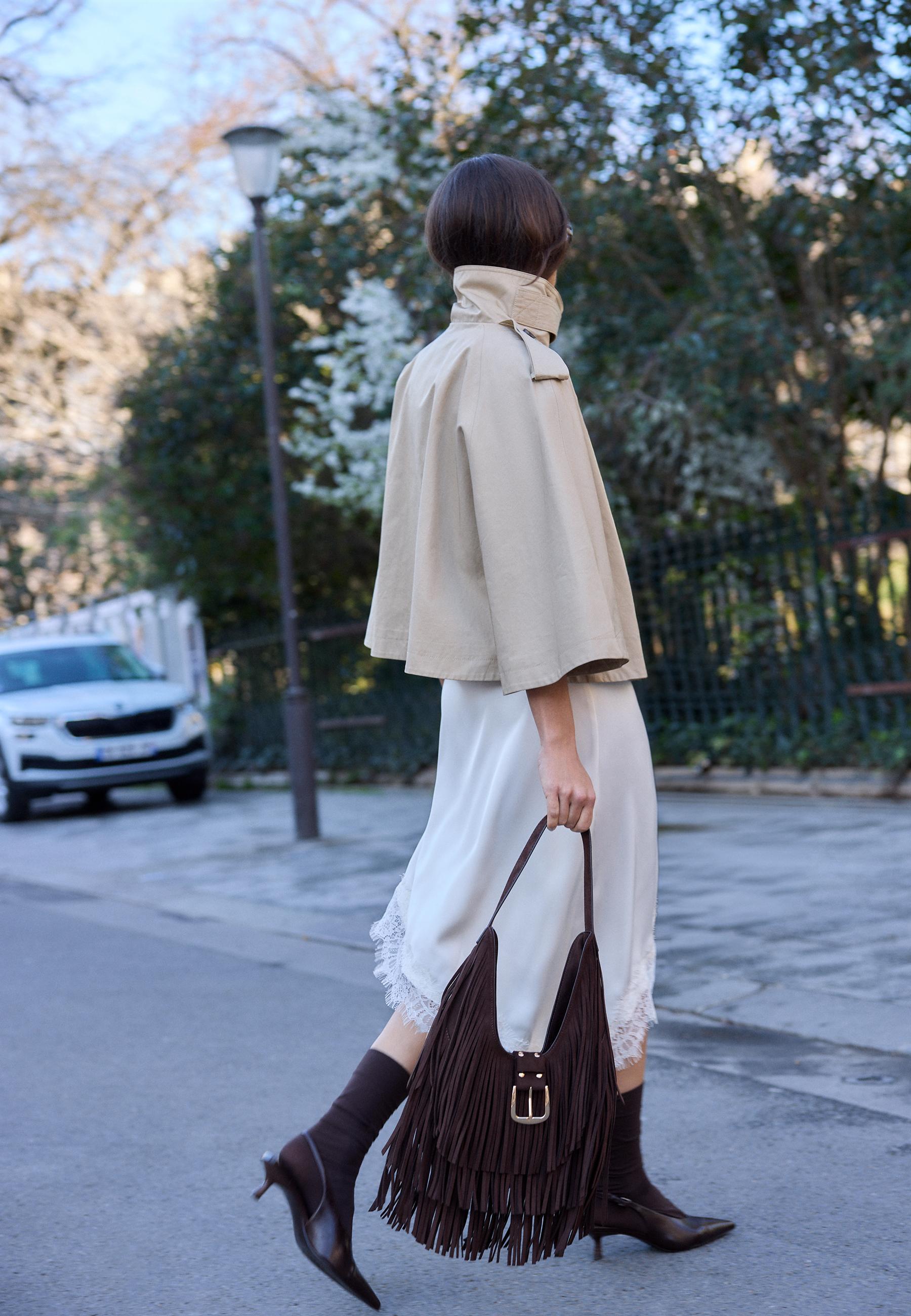 Sateen asymmetric skirt — Ecru