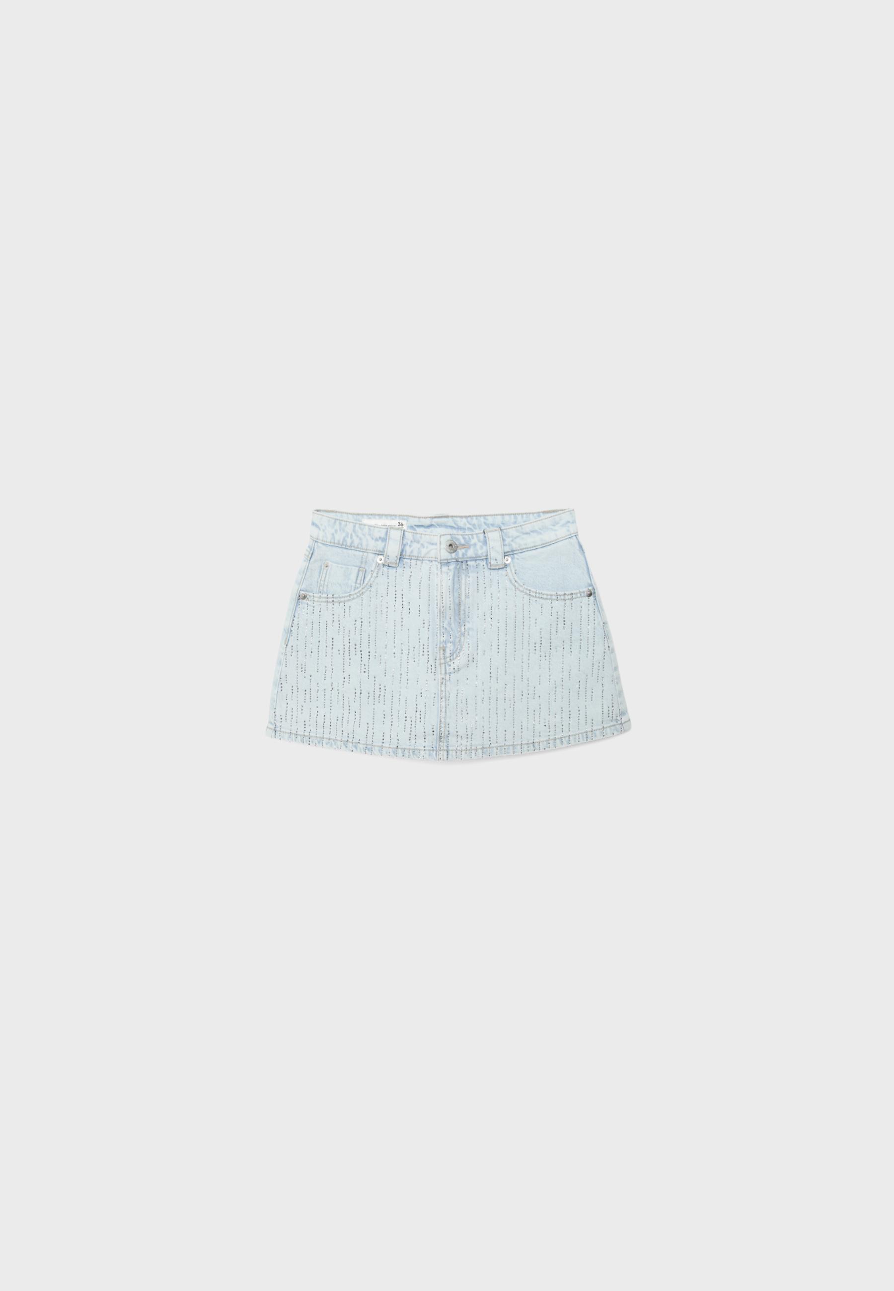 Denim skort with rhinestones — MEDIUM BLUE DENIM