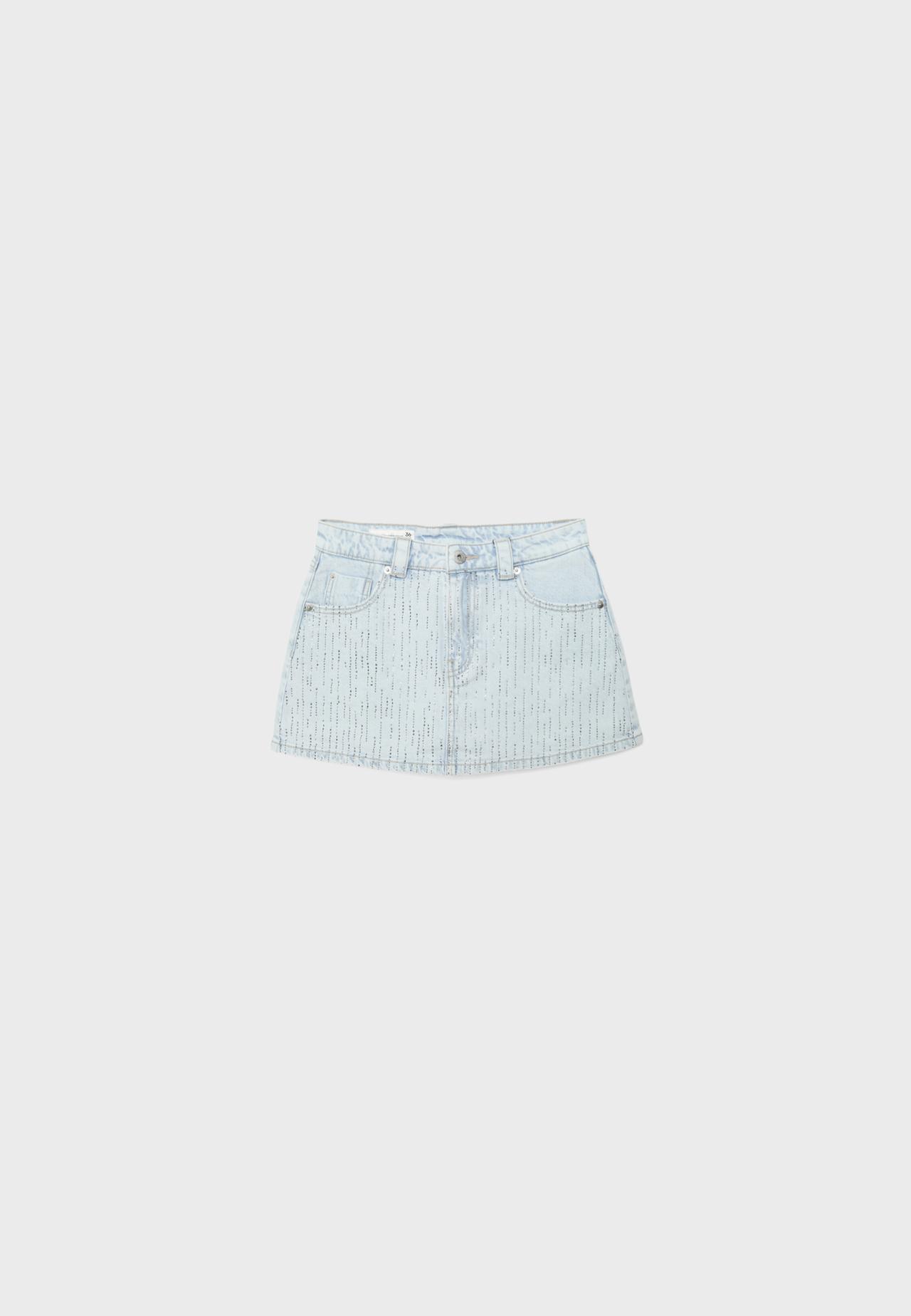 Denim skort with rhinestones — MEDIUM BLUE DENIM