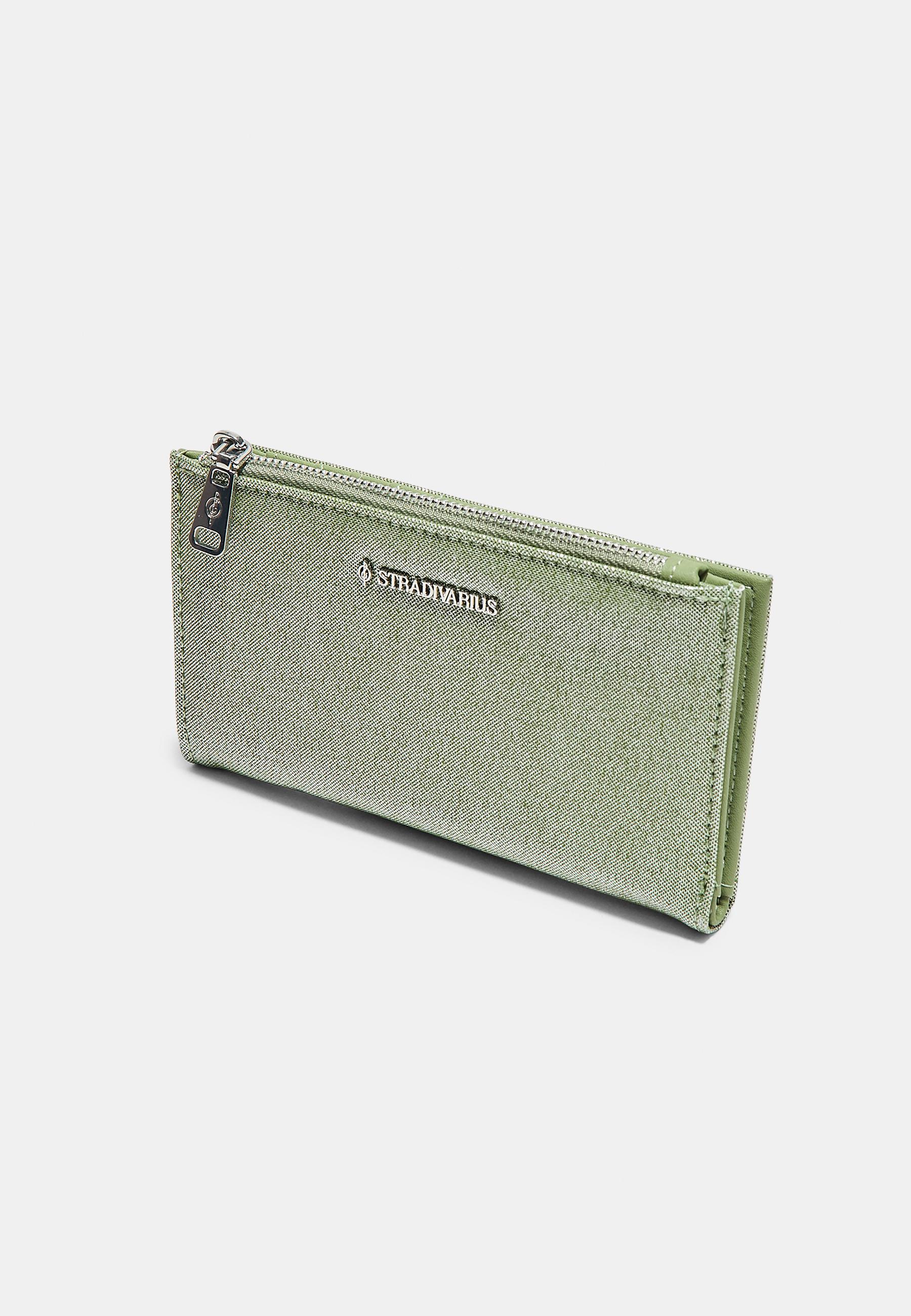 Shimmery basic zip-up purse — Khaki