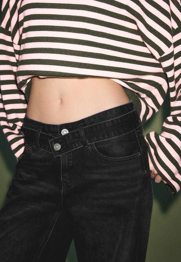 Double-waist wide-leg jeans — BLACK DENIM WASH 4