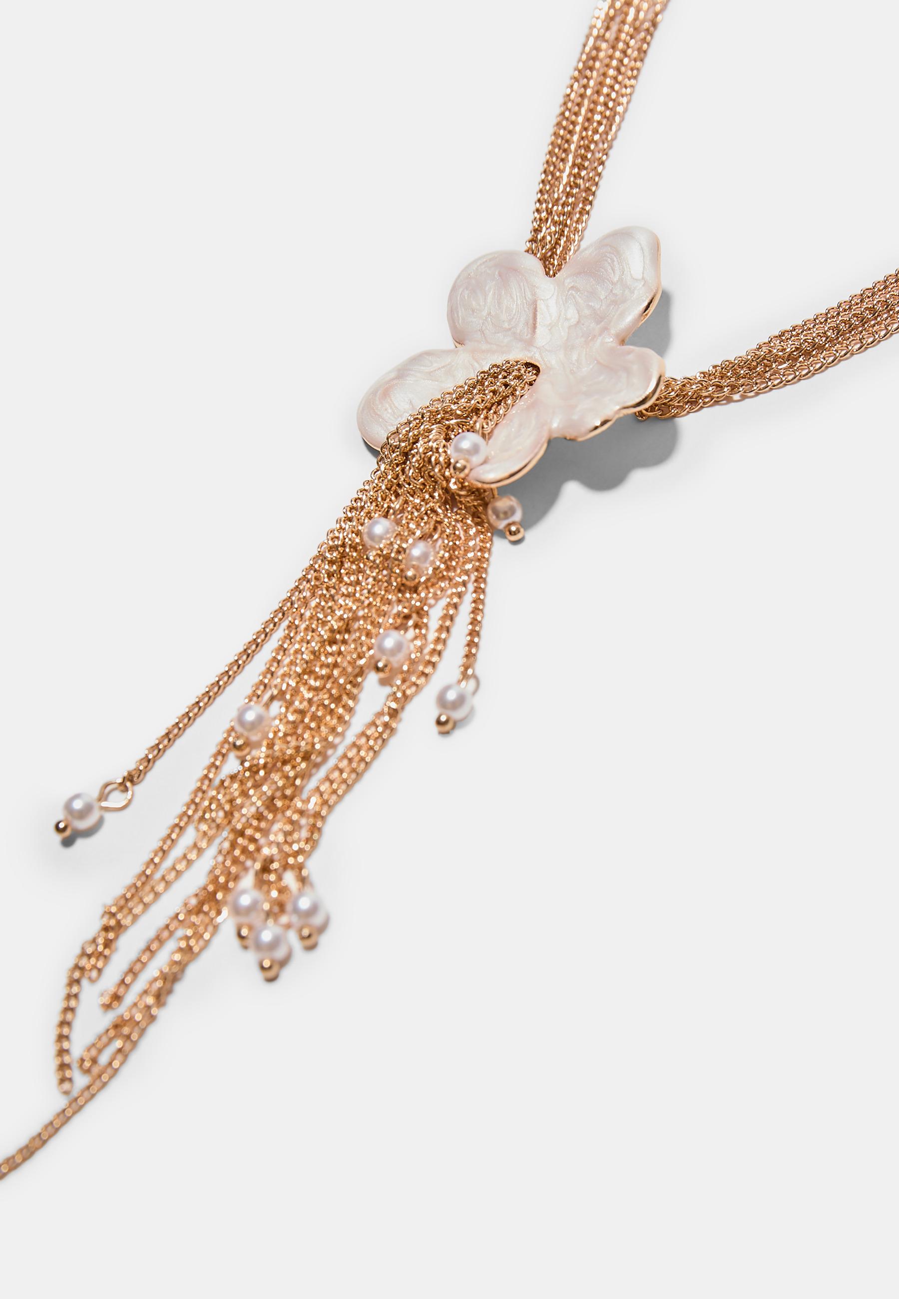 Enamelled flower lariat necklace — Gold
