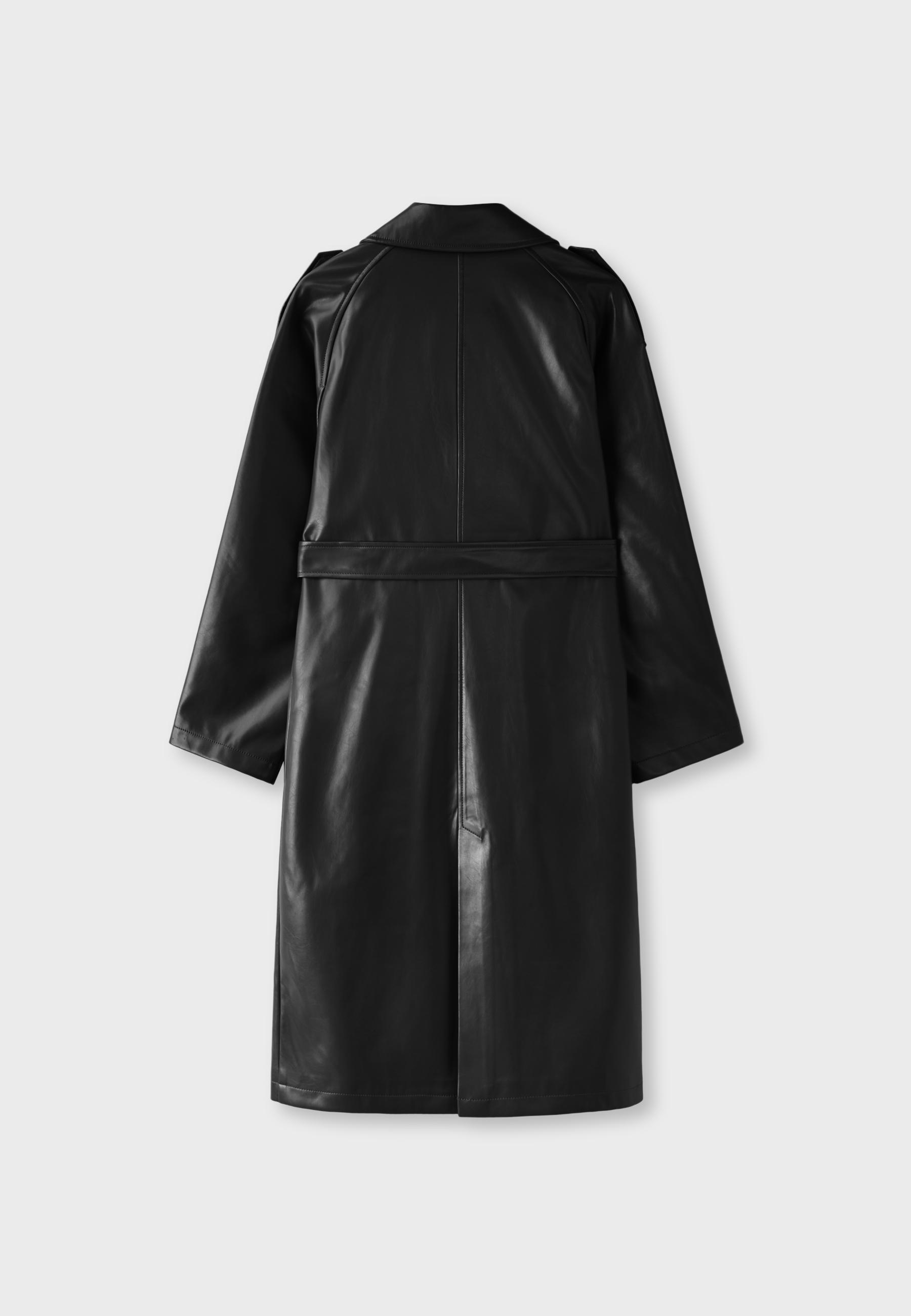Long leather effect trench coat — Black