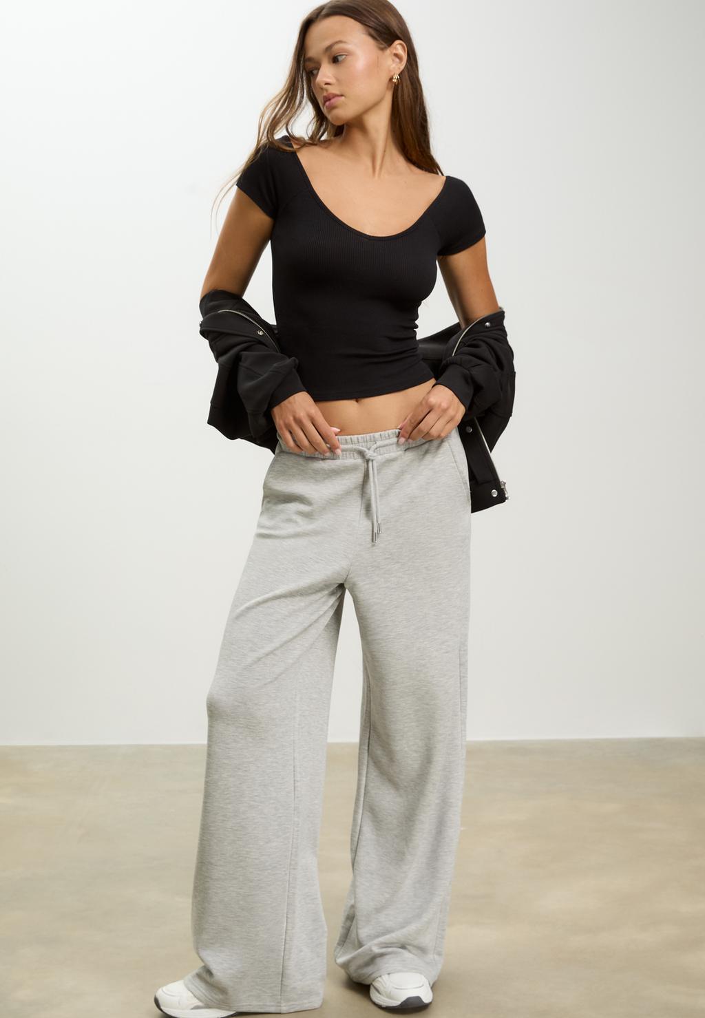 Ribbed V-neck T-shirt