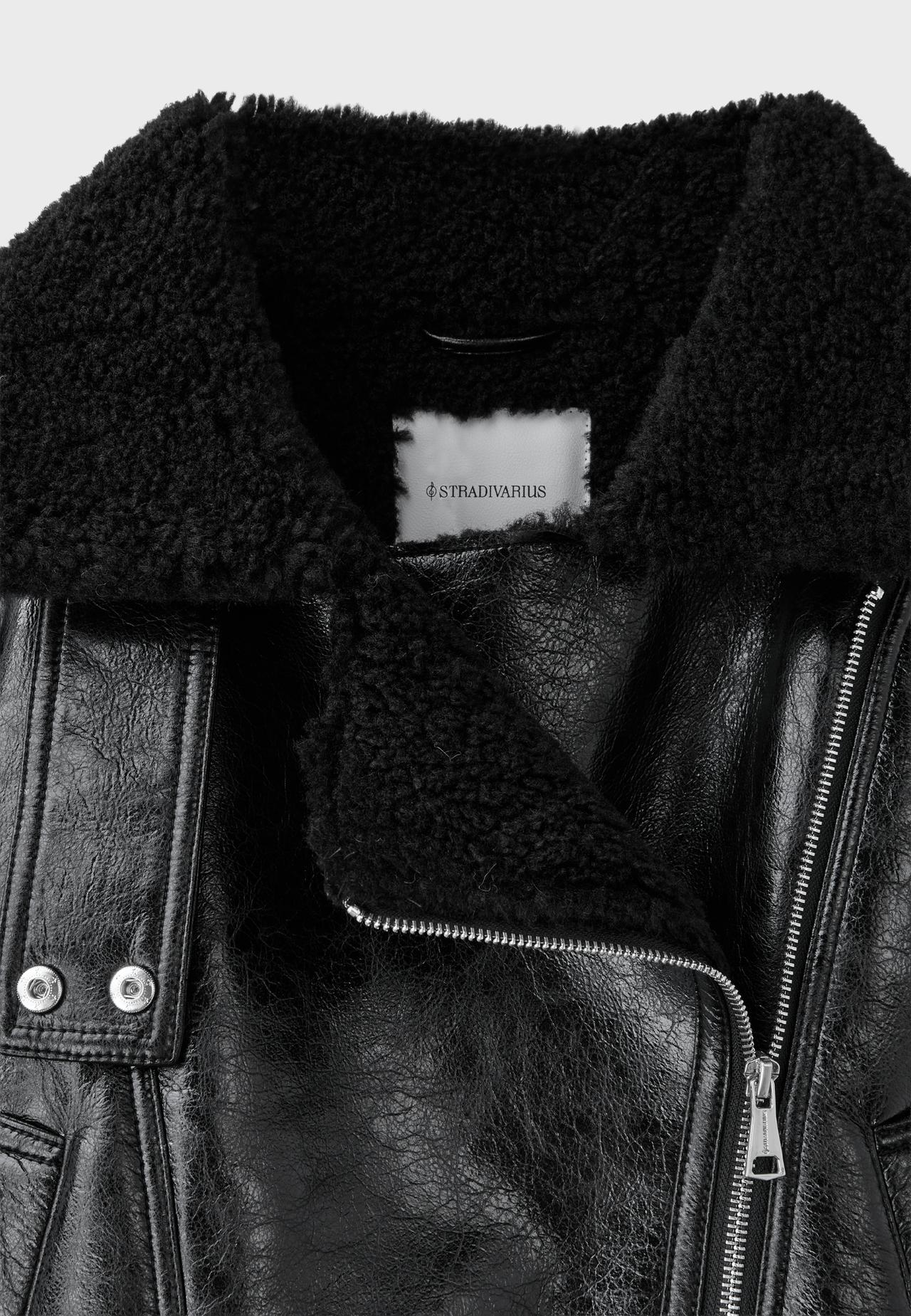 High neck double-faced biker jacket — Black