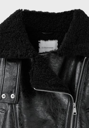 High neck double-faced biker jacket — Black 9